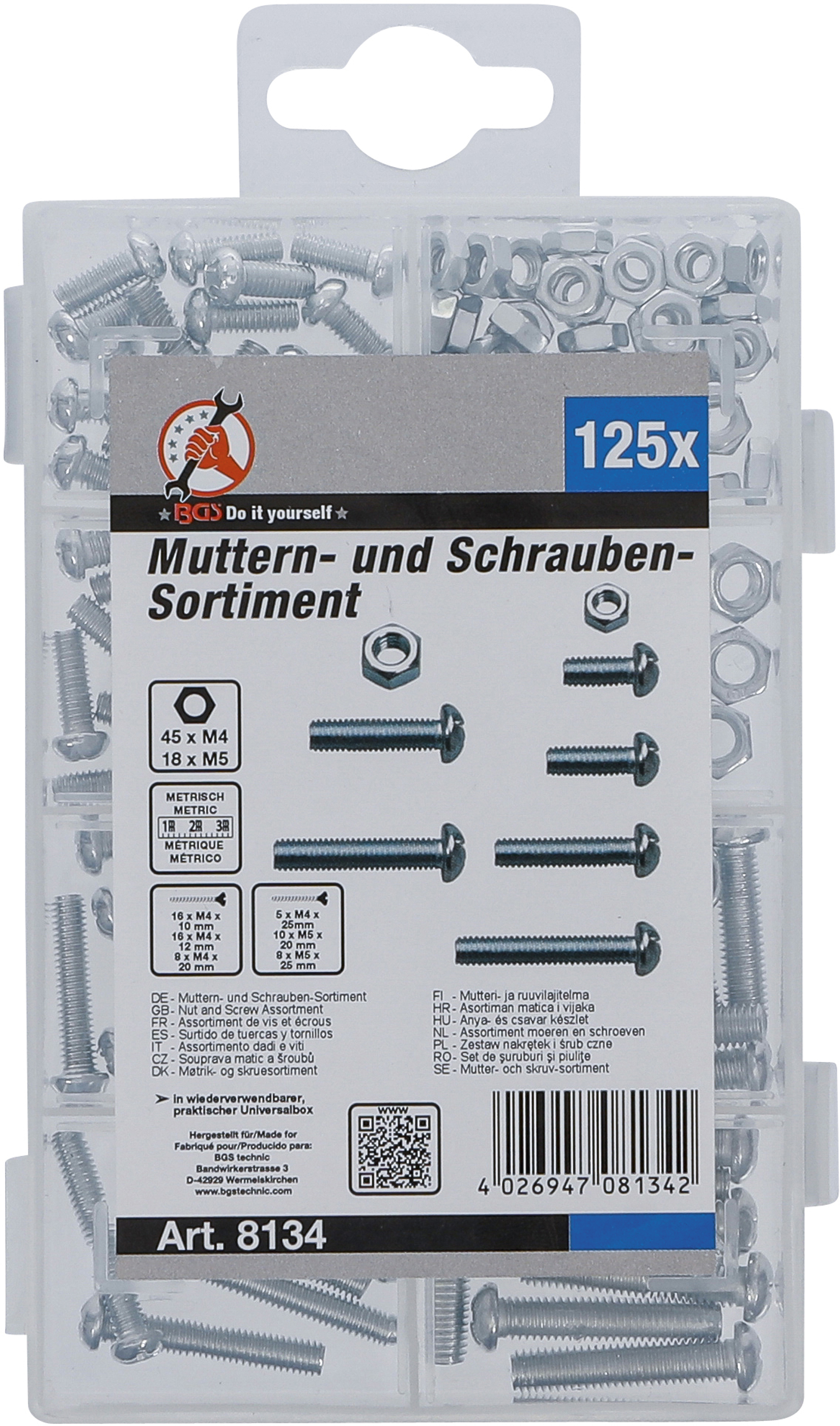 BGS Muttern- und Schrauben-Sortiment | metrisch | M4 / M5 | 126-tlg.