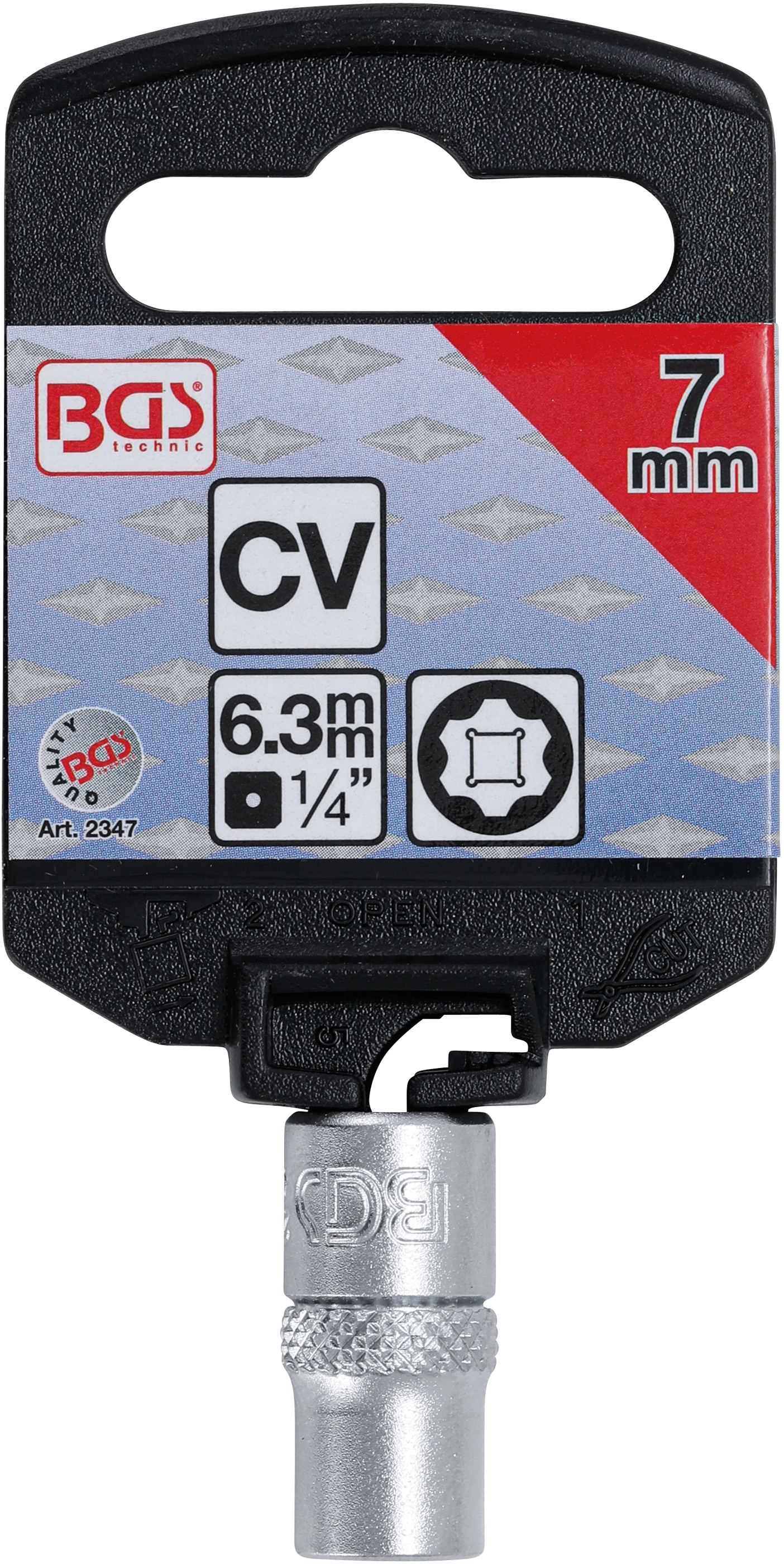BGS Steckschlüssel-Einsatz Super Lock | Antrieb Innenvierkant 6,3 mm (1/4") | SW 7 mm