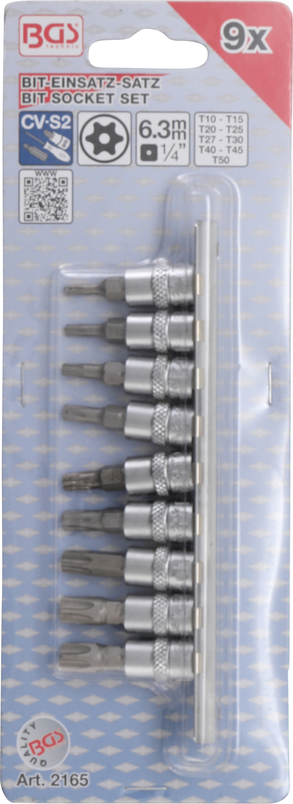 BGS Bit-Einsatz-Satz | Antrieb Innenvierkant 6,3 mm (1/4") | T-Profil (für Torx) mit Bohrung T10 - T50 | 9-tlg. BGS Bit-Einsatz-Satz | Antrieb Innenvierkant 6,3 mm (1/4") | T-Profil (für Torx) mit Bohrung T10 - T50 | 9-tlg.
