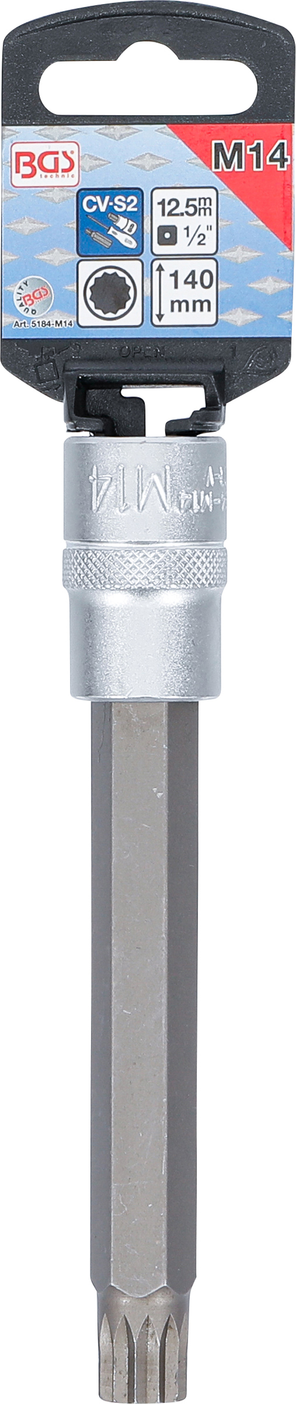 BGS Bit-Einsatz | Länge 140 mm | Antrieb Innenvierkant 12,5 mm (1/2") | Innenvielzahn (für XZN) M14