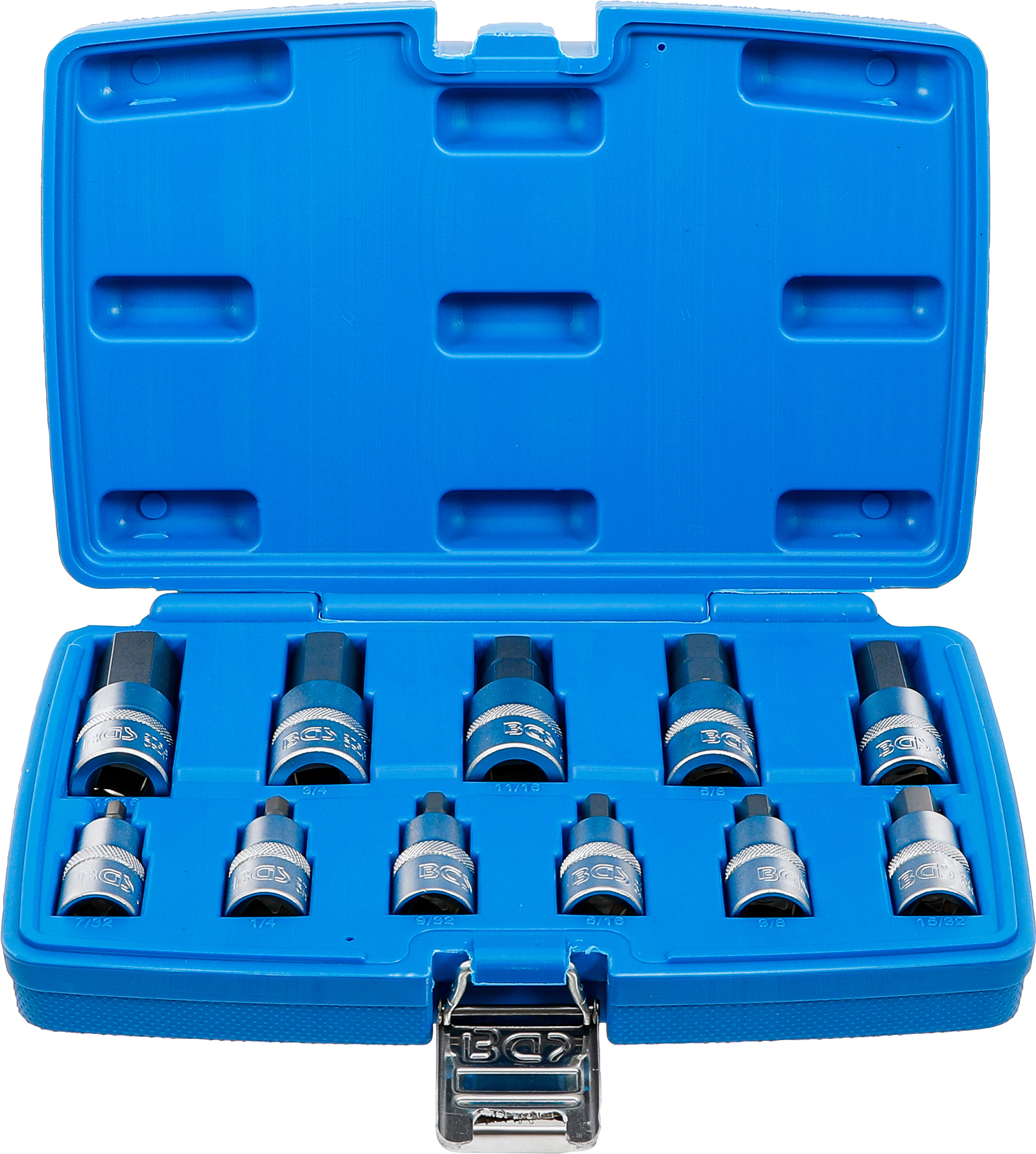 BGS Bit-Einsatz-Satz | Antrieb Innenvierkant 12,5 mm (1/2") | Innensechskant 7/32" - 13/16" | Zollgrößen | 11-tlg.