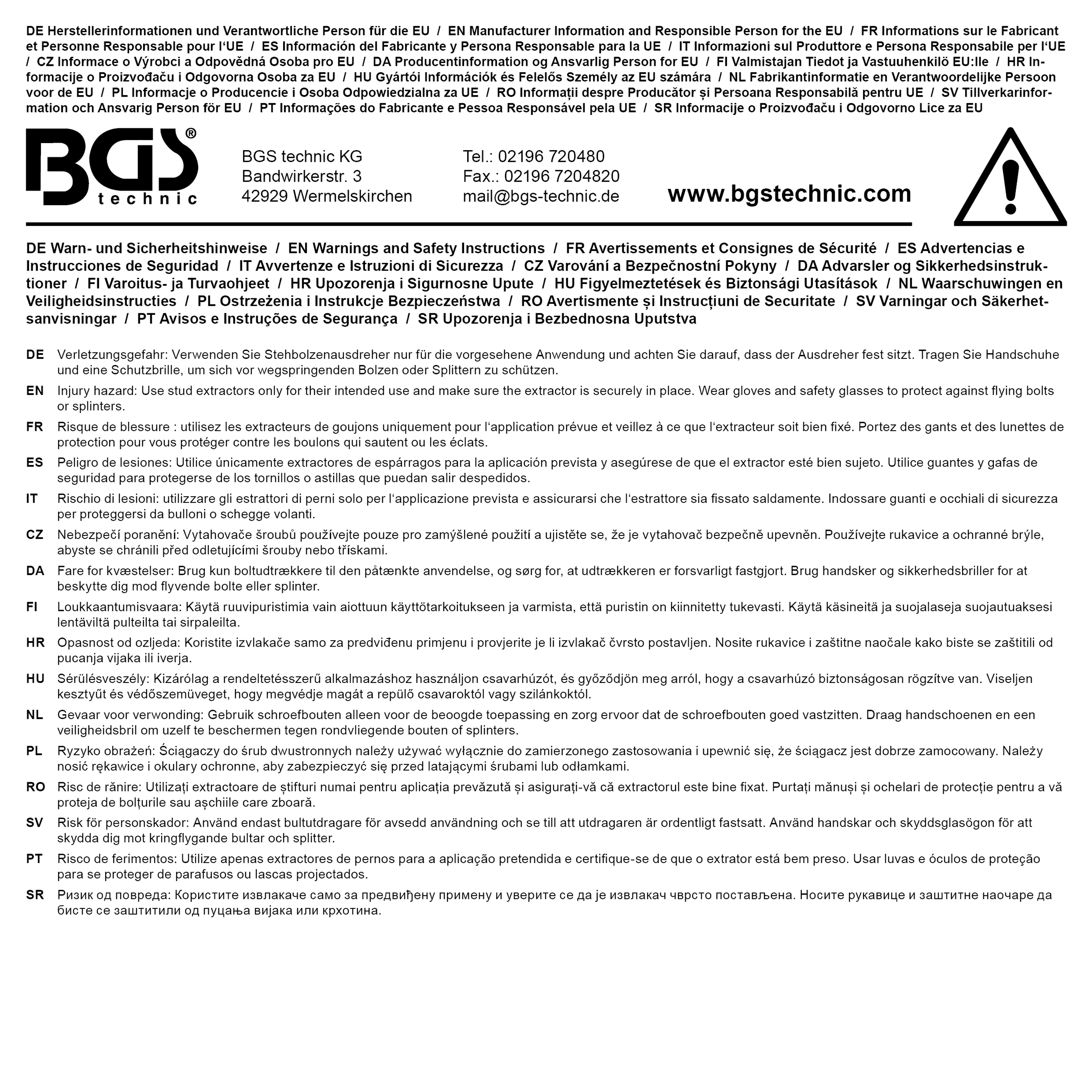 BGS Stehbolzen-Ausdreher | 12,5 mm (1/2") | 9 mm