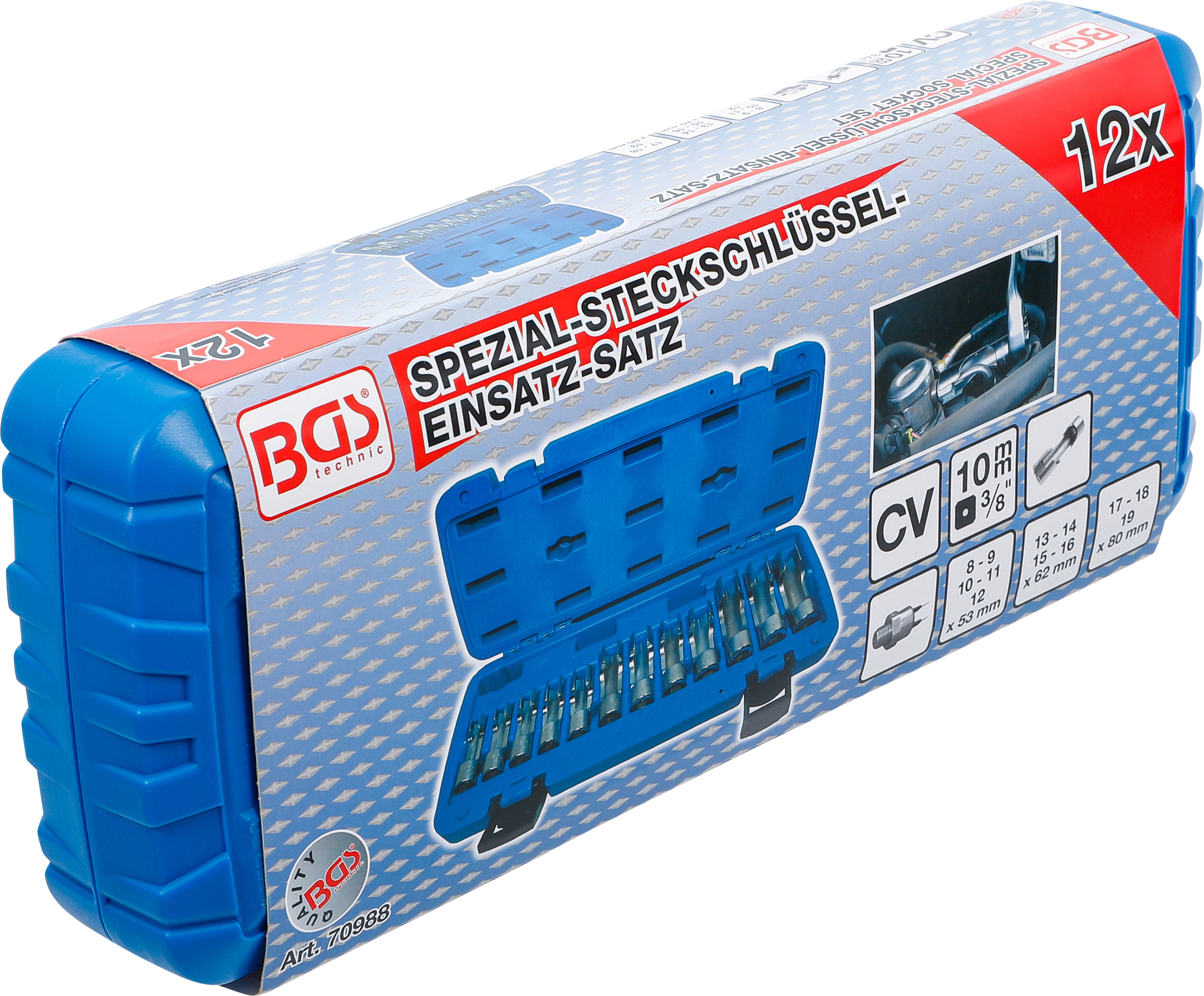 BGS Spezial-Steckschlüssel-Einsatz-Satz, geschlitzt | Antrieb Innenvierkant 10 mm (3/8") | SW 8 - 19 mm | 12-tlg.
