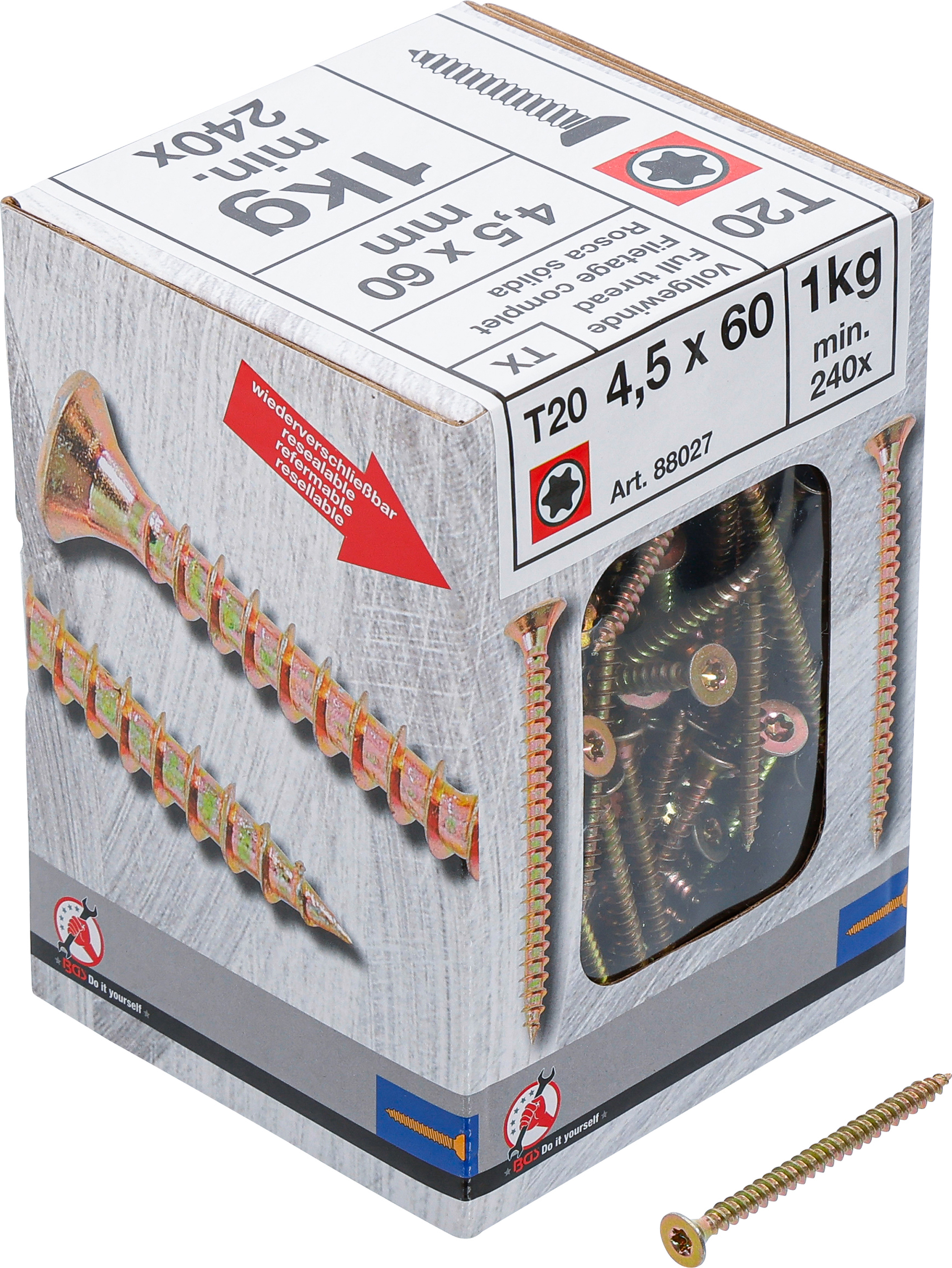 BGS Mehrzweckschrauben | T-Profil ( für Torx) T20 | 4,0 x 60 mm | 1 kg / 240 Stück