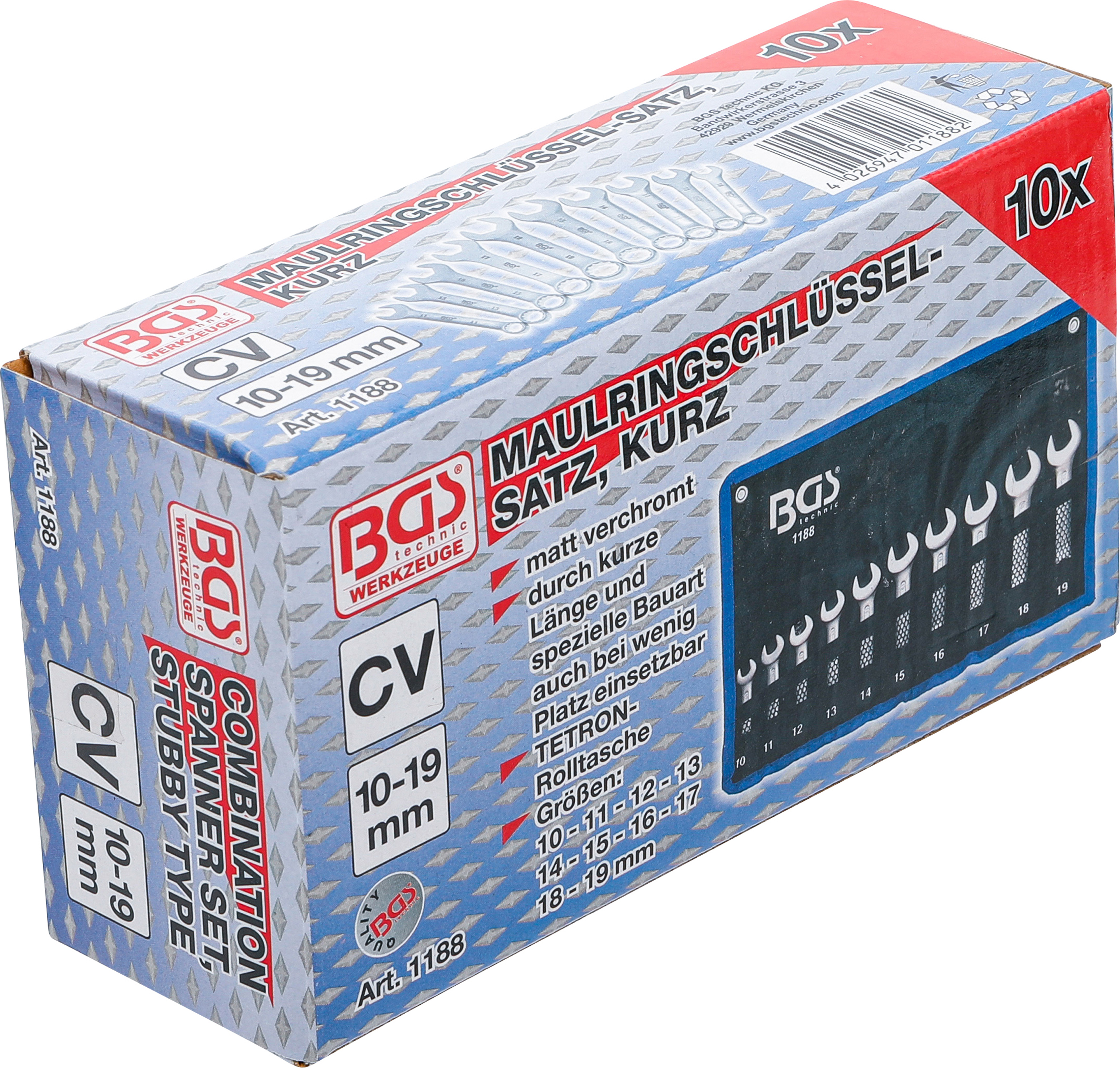 BGS Maul-Ringschlüssel-Satz | extra kurz | SW 10 - 19 mm | 10-tlg.