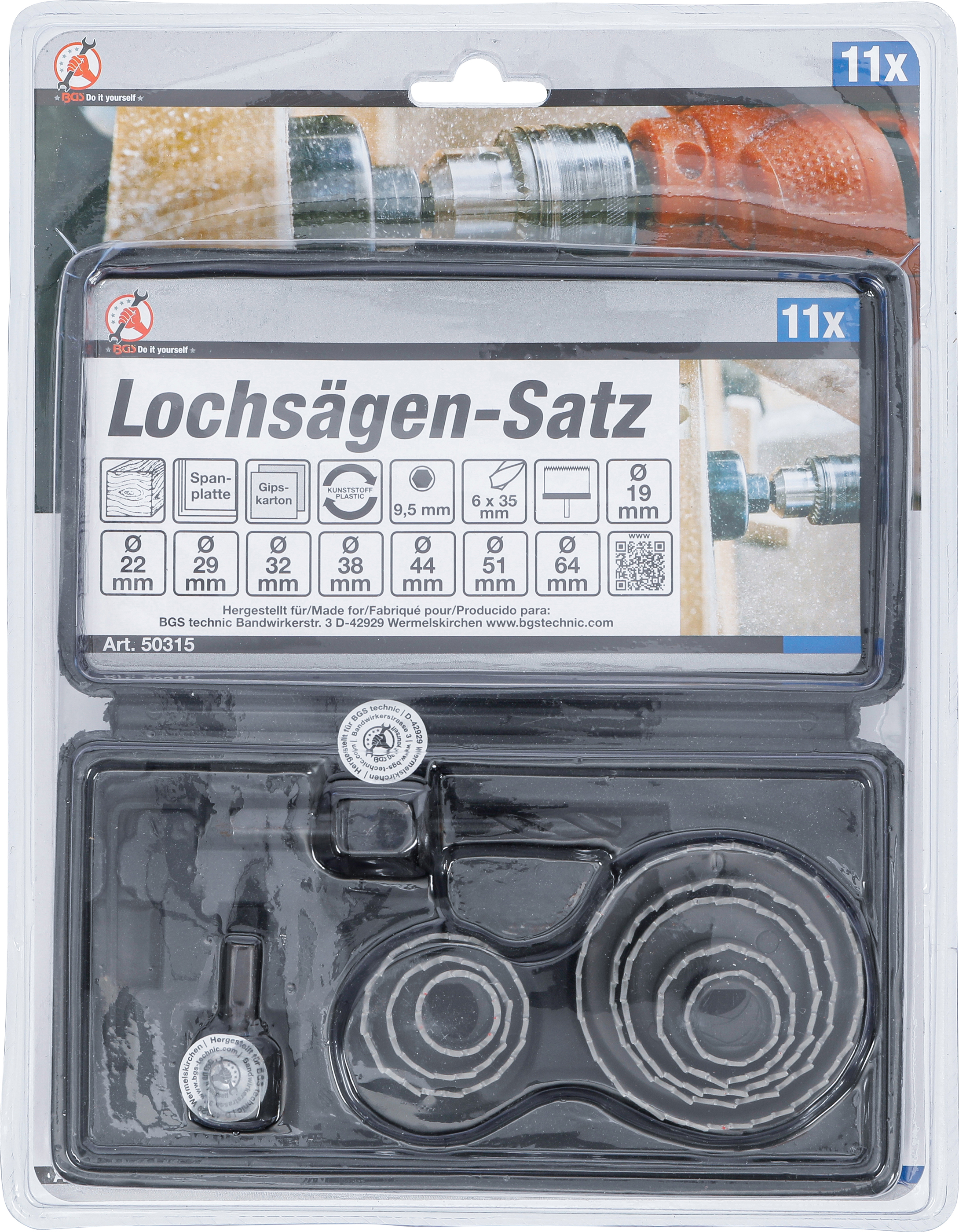 BGS Lochsägen-Satz | Ø 19 - 64 mm | Tiefe 24 mm | 11-tlg.