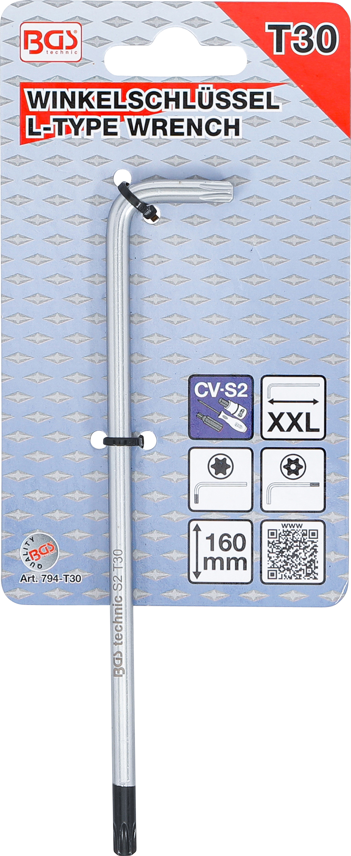 BGS Winkelschlüssel | extra lang | T-Profil (für Torx) mit/ohne Bohrung T30