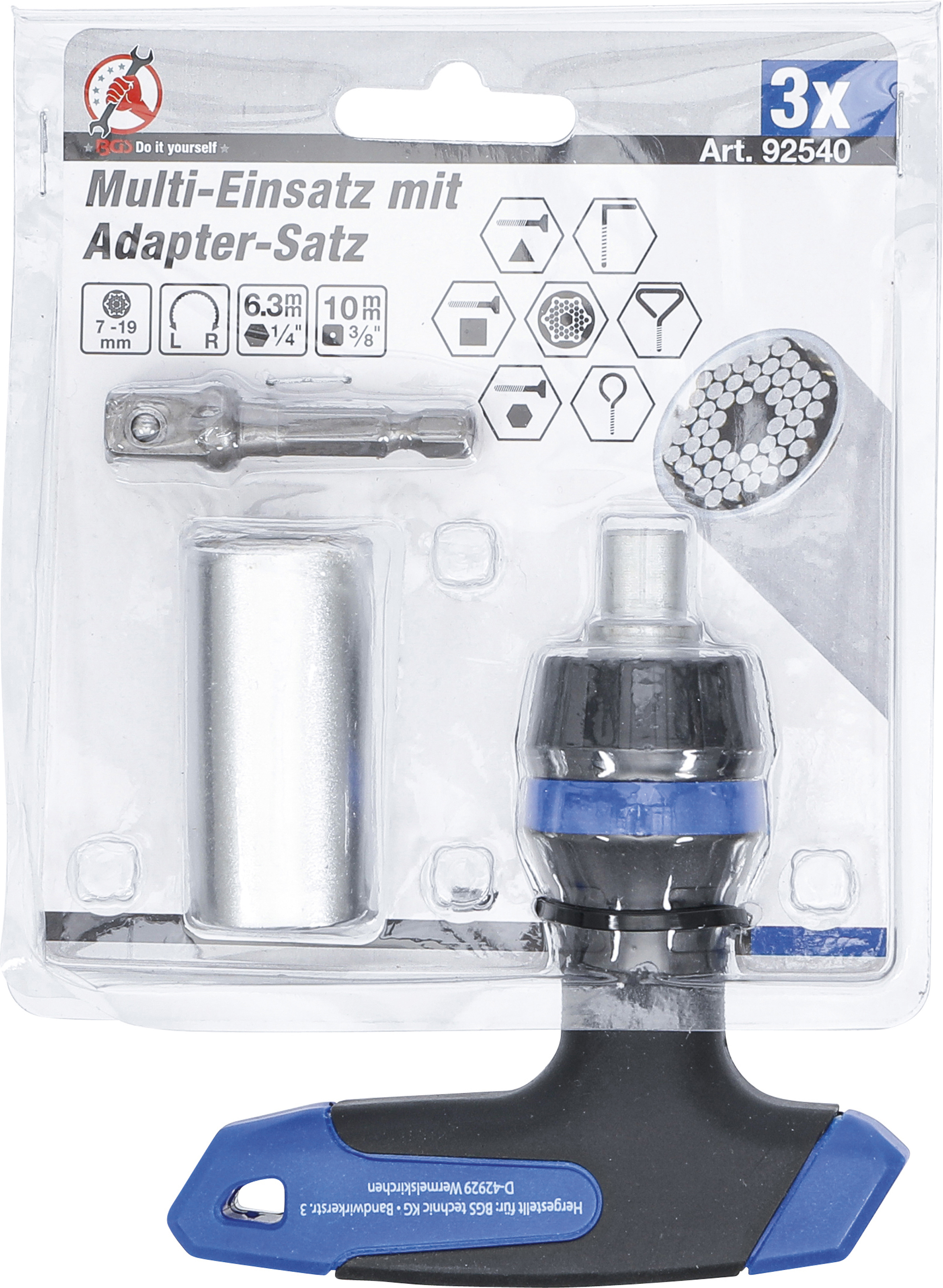 BGS Multi-Einsatz mit Adapter-Satz | mit Ratschen-T-Griff, umschaltbar | 3-tlg.