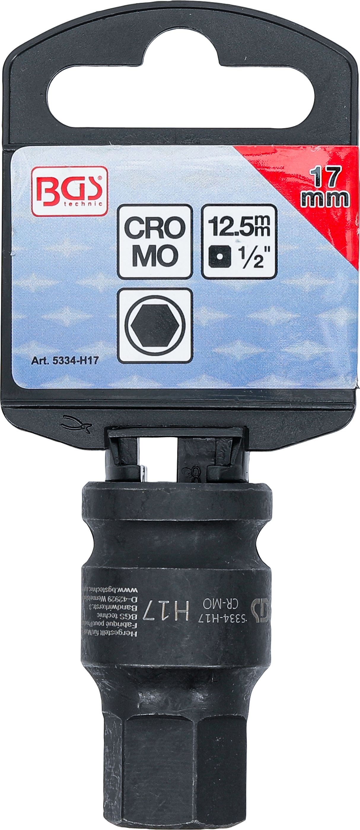 BGS Kraft-Bit-Einsatz | Länge 42 mm | Antrieb Innenvierkant 12,5 mm (1/2") | Innensechskant 17 mm