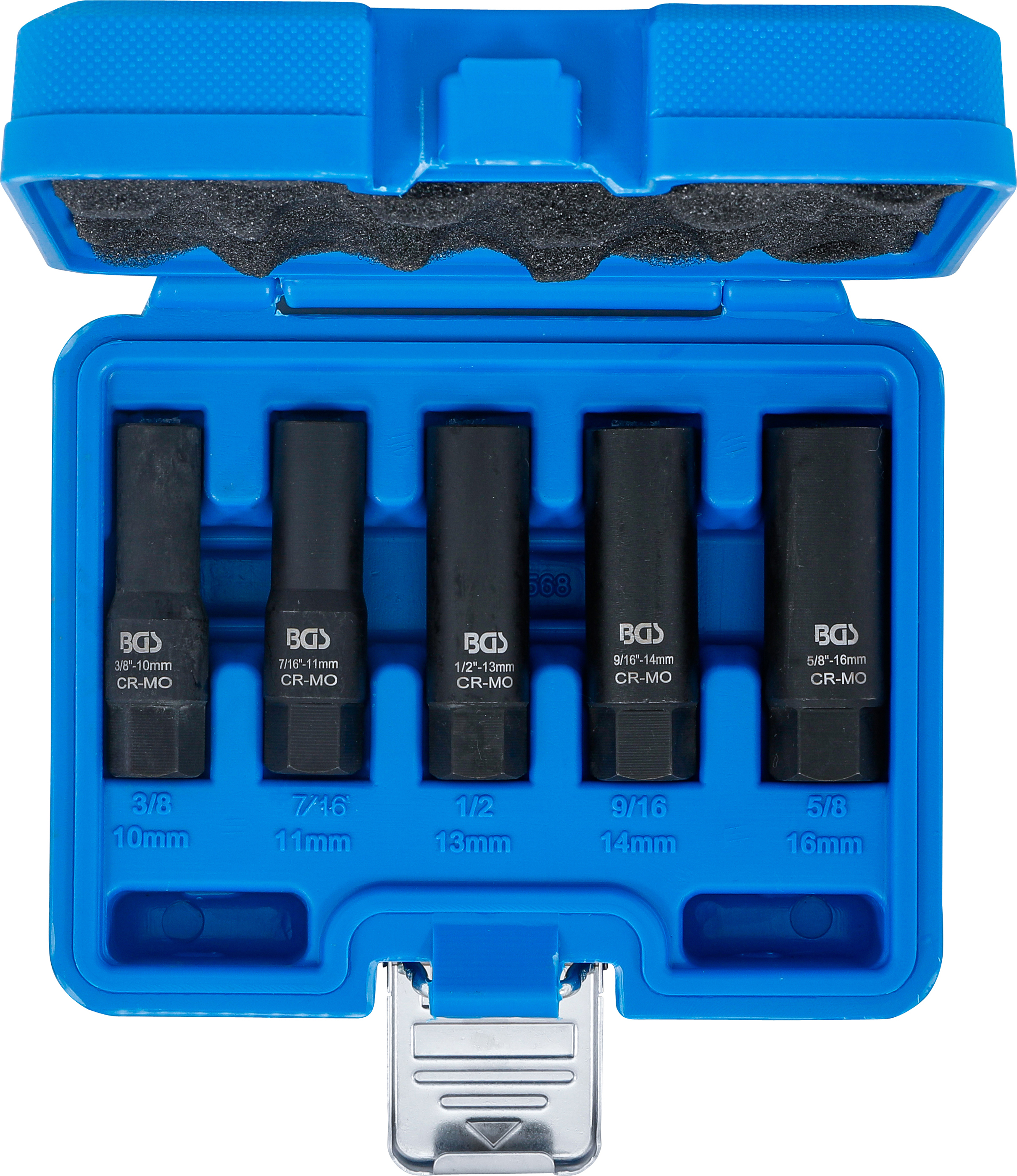 BGS Spiral-Profil-Steckschlüssel-Satz / Schraubenausdreher, tief | Antrieb Innenvierkant 10 mm (3/8") | SW 10 - 16 mm | 5-tlg.