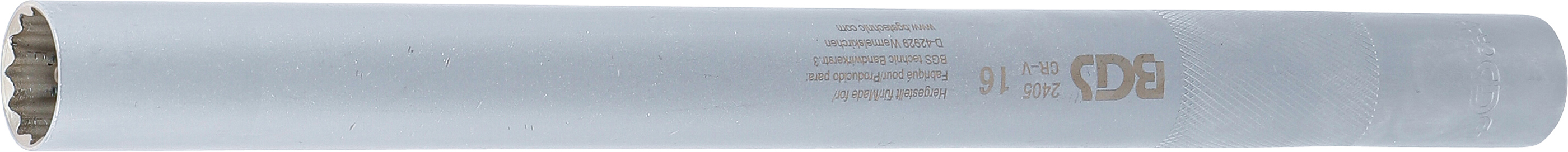 BGS Zündkerzen-Einsatz Zwölfkant, extra lang | Antrieb Innenvierkant 10 mm (3/8") | SW 16 mm