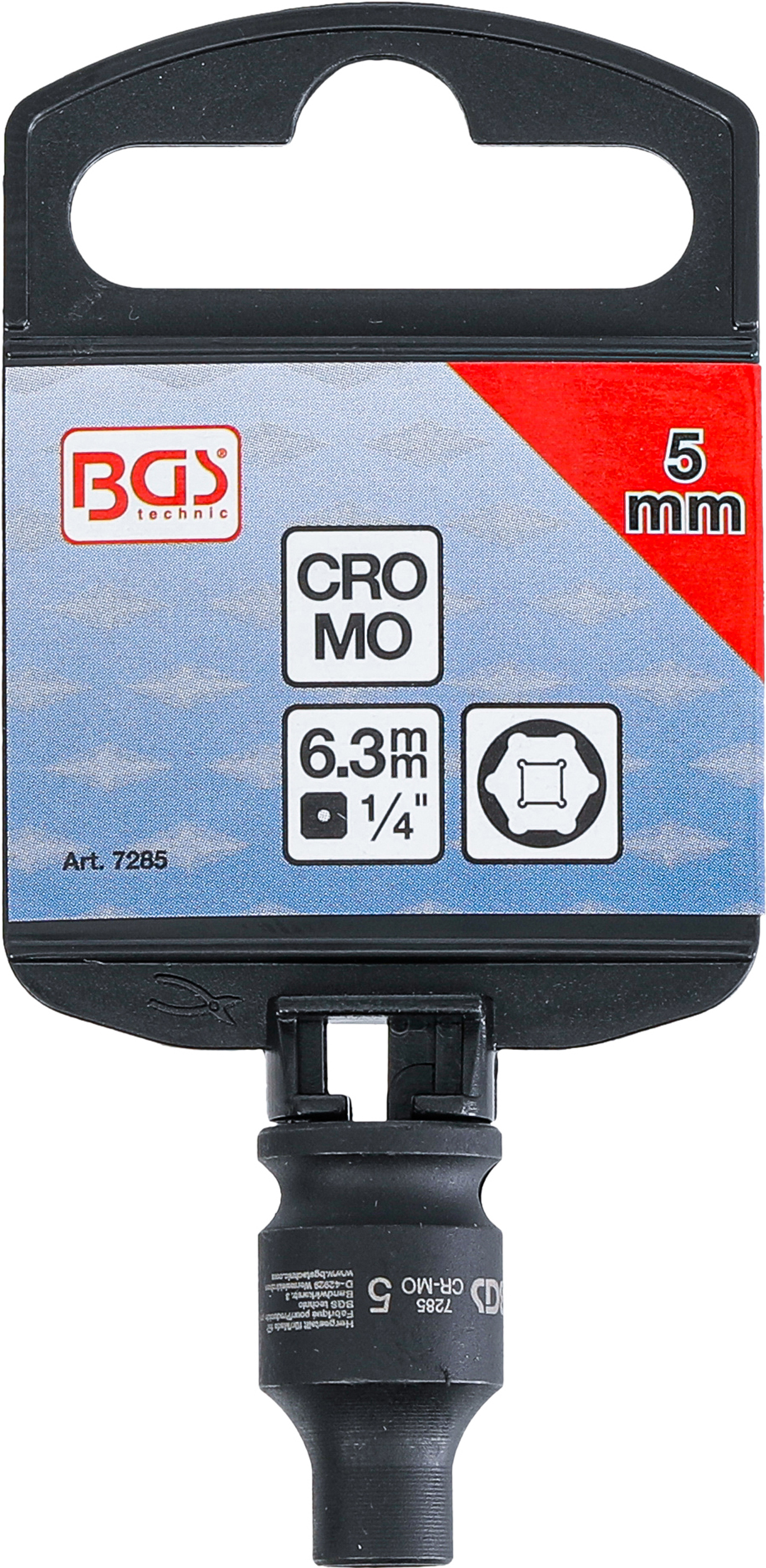 BGS Kraft-Steckschlüssel-Einsatz Sechskant | Antrieb Innenvierkant 6,3 mm (1/4") | SW 5 mm