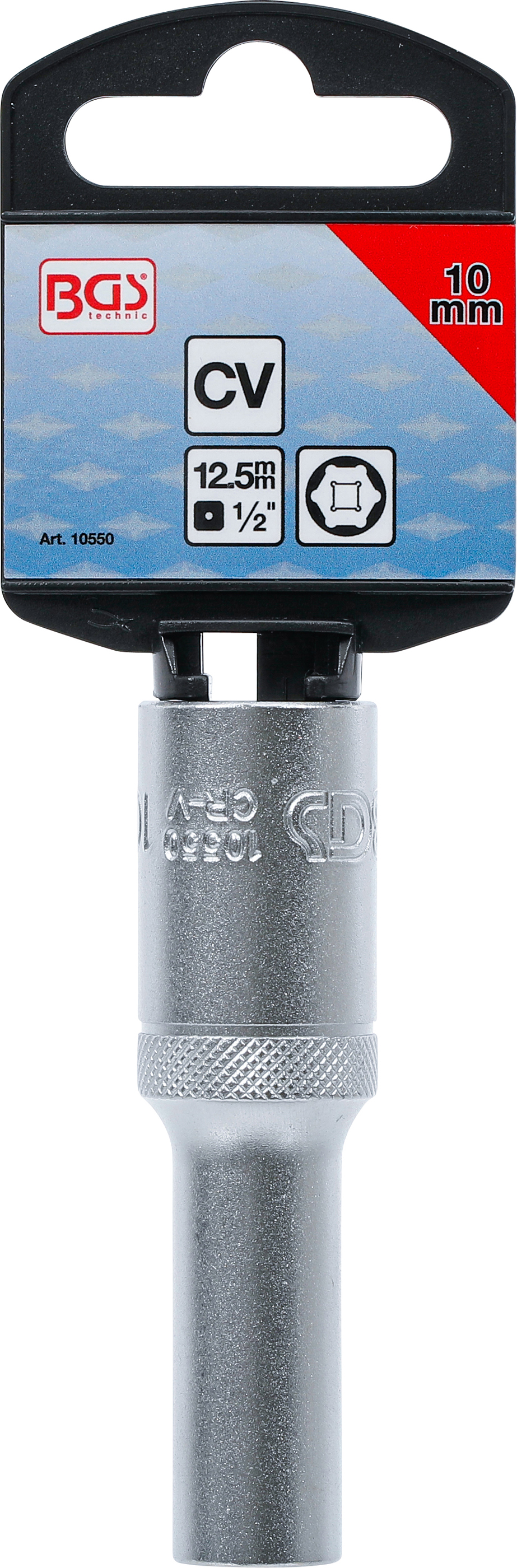 BGS Steckschlüssel-Einsatz Sechskant, tief | Antrieb Innenvierkant 12,5 mm (1/2") | SW 10 mm