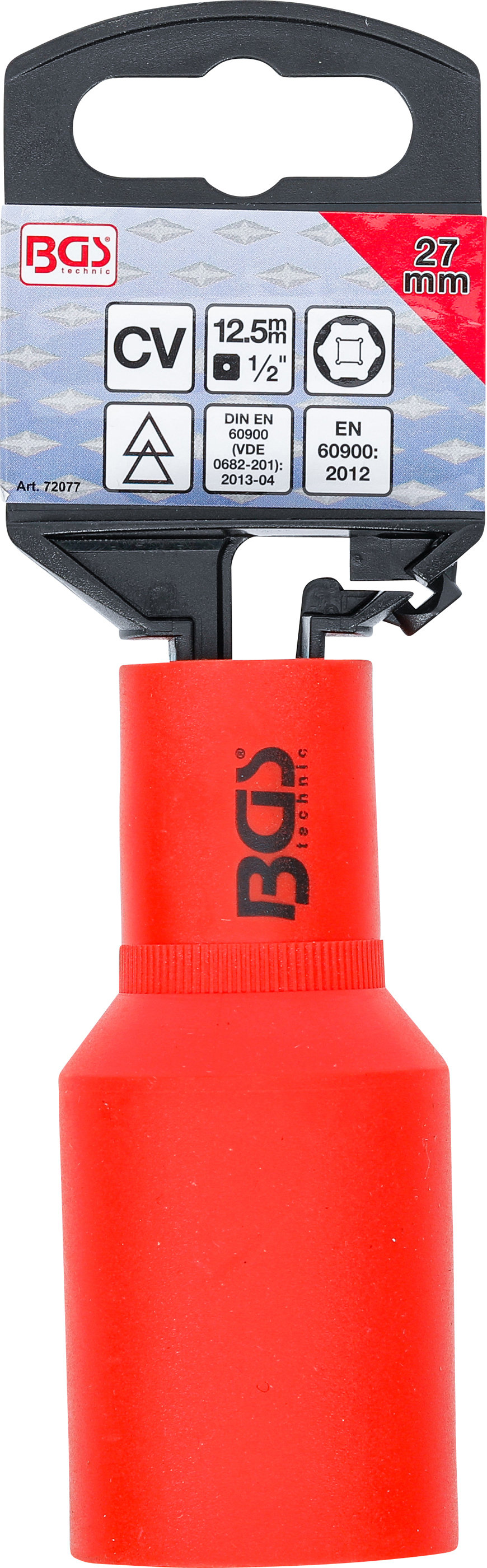 BGS VDE-Steckschlüssel-Einsatz Sechskant | Antrieb Innenvierkant 12,5 mm (1/2") | SW 27 mm