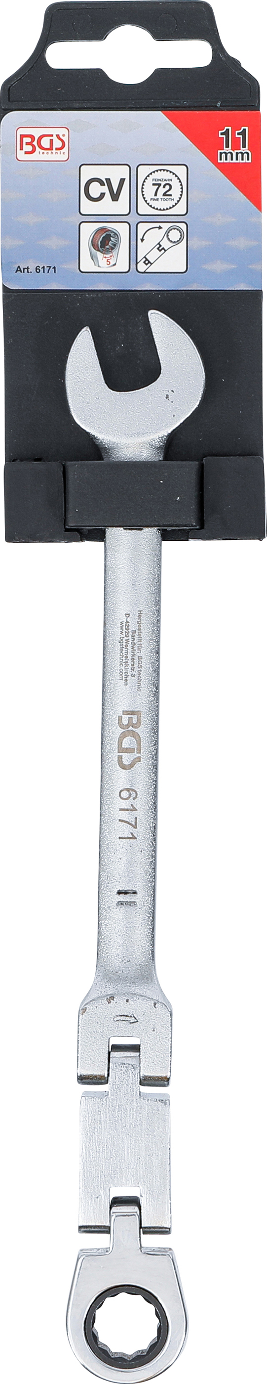 BGS Doppelgelenk-Ratschenring-Maulschlüssel | abwinkelbar | SW 11 mm