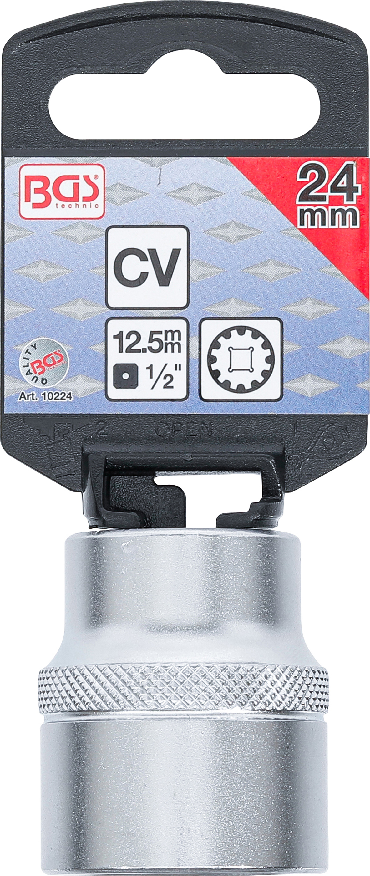 BGS Steckschlüssel-Einsatz Gear Lock | Antrieb Innenvierkant 12,5 mm (1/2") | SW 24 mm