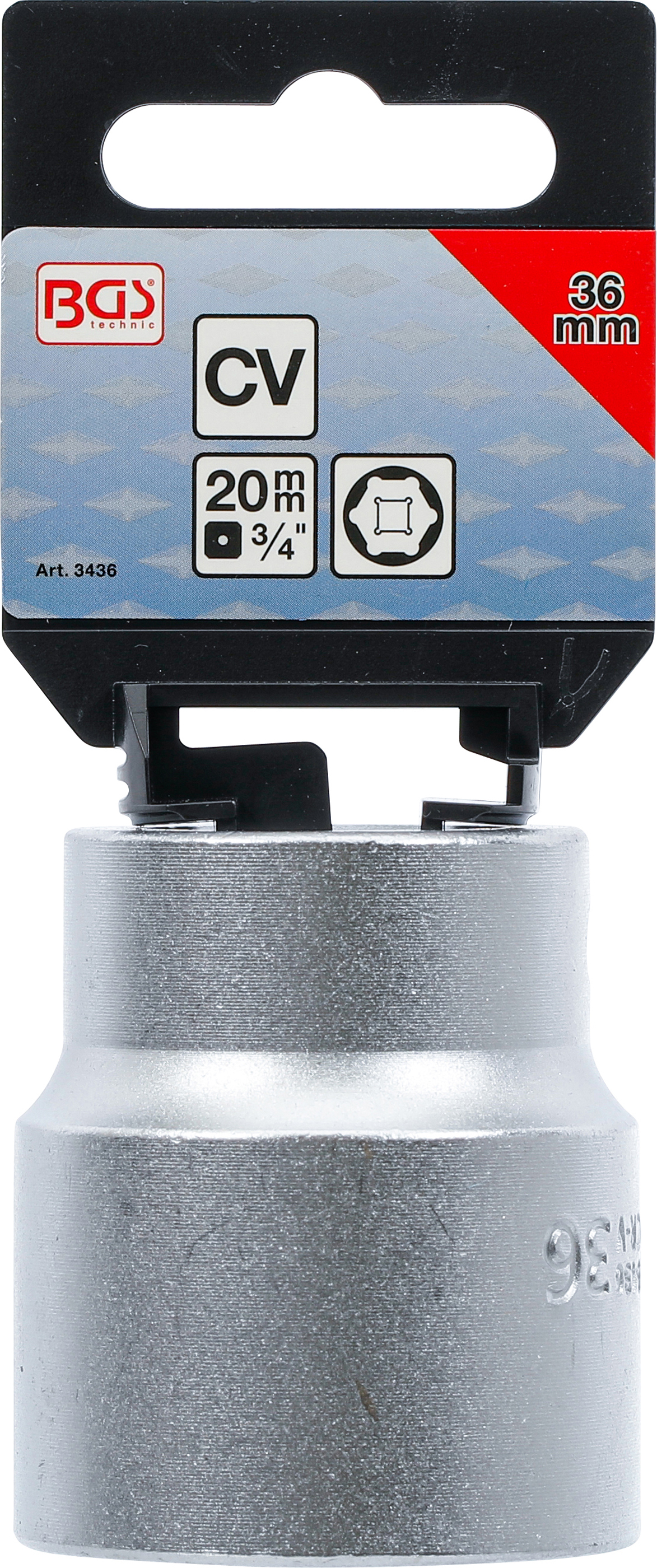 BGS Steckschlüssel-Einsatz Sechskant | Antrieb Innenvierkant 20 mm (3/4") | SW 36 mm