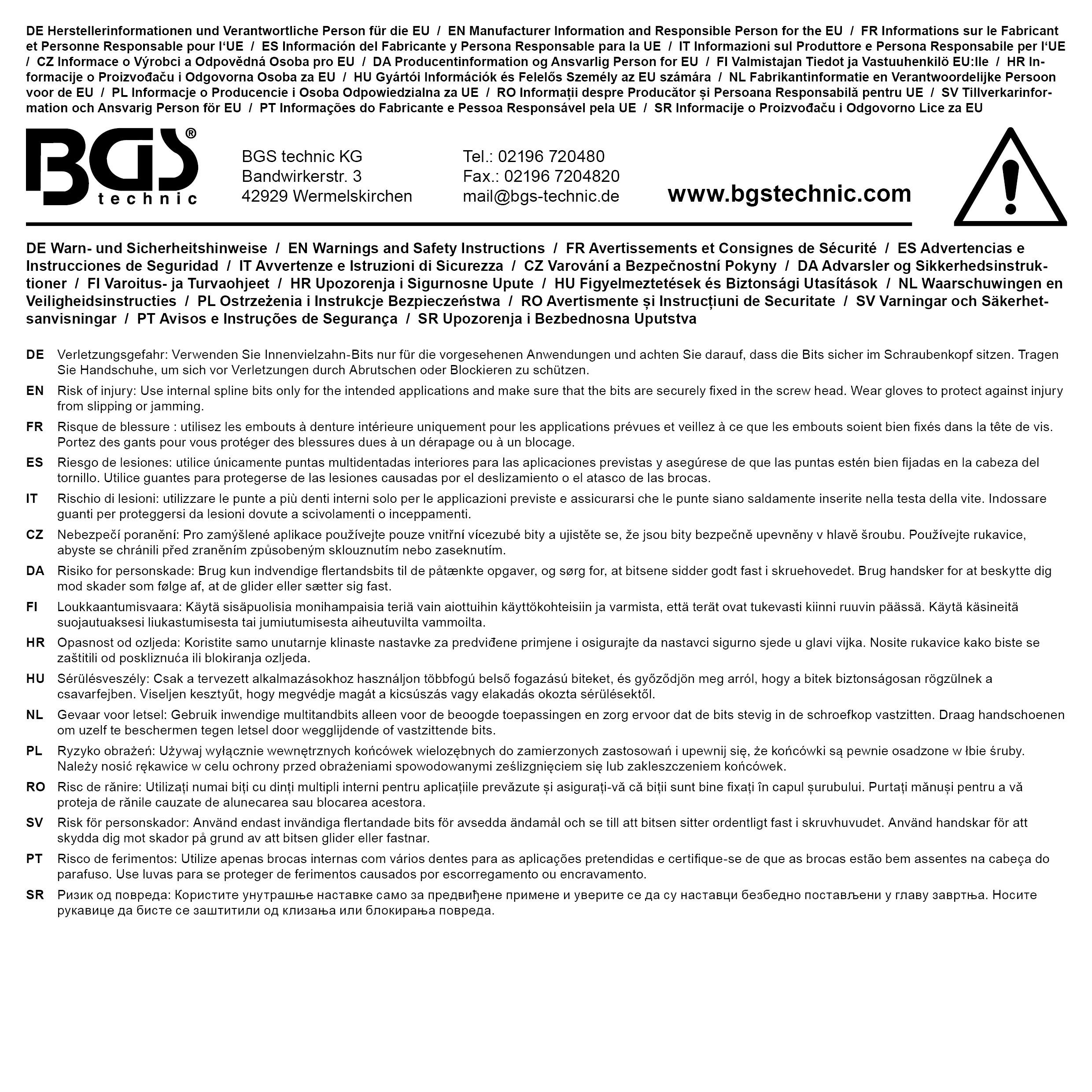 BGS Kraft-Bit-Einsatz | Länge 75 mm | Antrieb Innenvierkant 12,5 mm (1/2") | Innenvielzahn (für XZN) M4