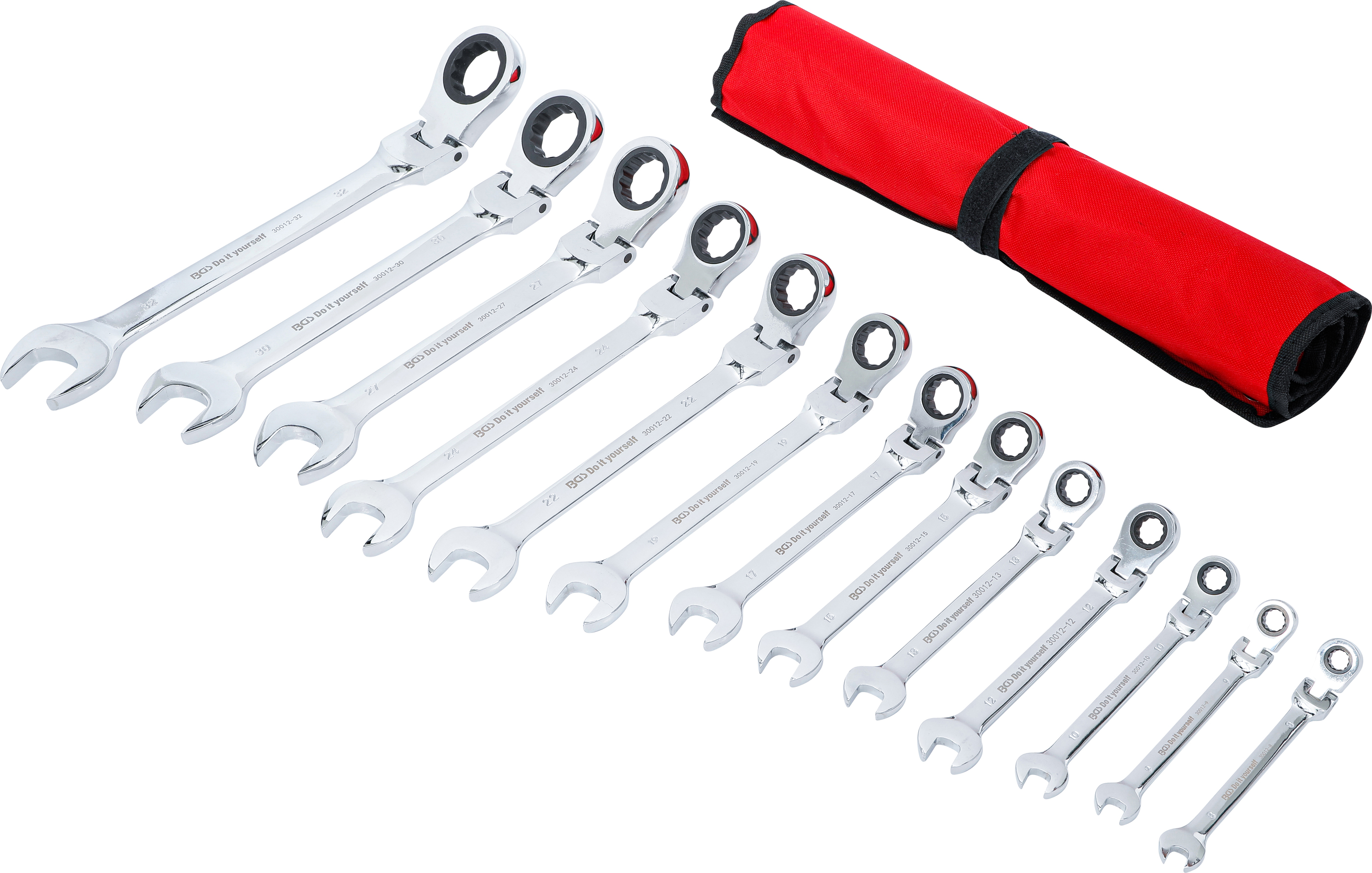 BGS Ratschenring-Maulschlüssel-Satz | flexible Köpfe | SW 8 - 32 mm | 13-tlg.