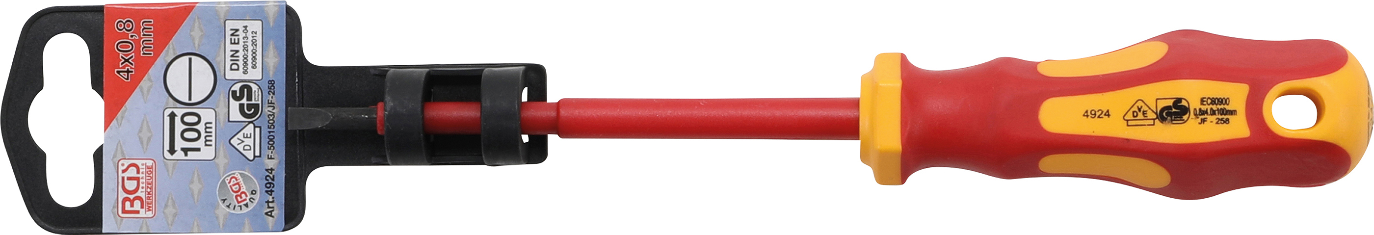 BGS VDE-Schraubendreher | Schlitz 4 mm | Klingenlänge 100 mm