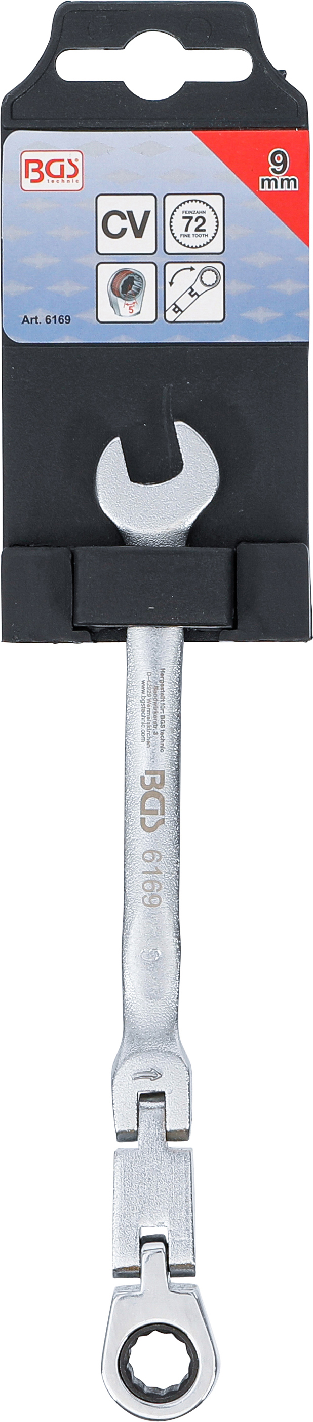 BGS Doppelgelenk-Ratschenring-Maulschlüssel | abwinkelbar | SW 9 mm