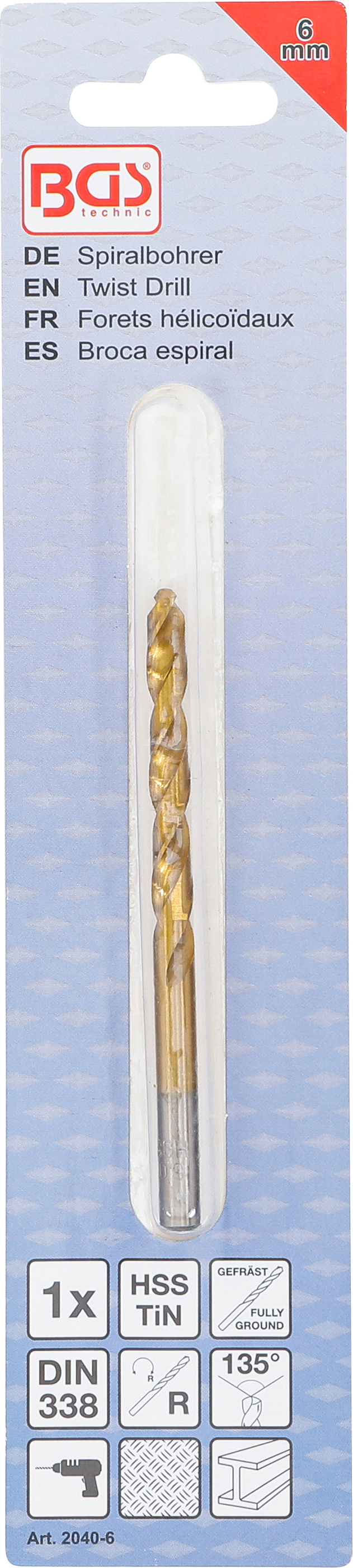 BGS Spiralbohrer | HSS-G | titan-nitriert | 6,0 mm