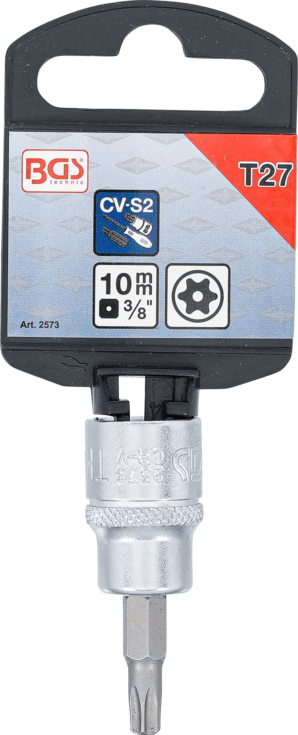 BGS Bit-Einsatz | Antrieb Innenvierkant 10 mm (3/8") | T-Profil (für Torx) mit Bohrung T27