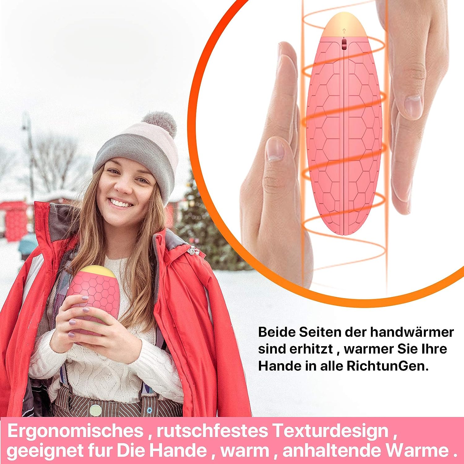 T98 Wiederverwendbar Handwärmer, Schnelle Heizung Taschenofen mit Flanell Tasche und Lanyard, Handheizung Tragbare Taschenwärmer Ideales Wintergeschen