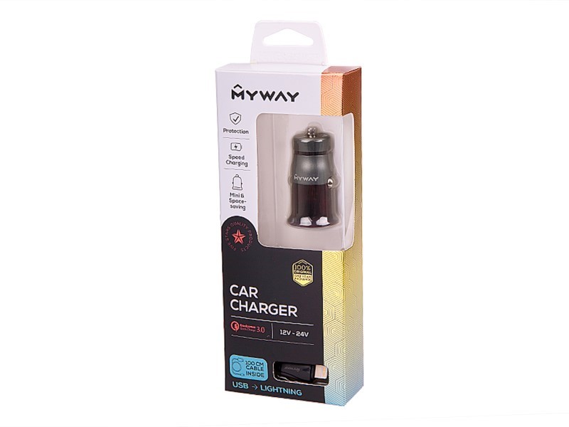 Myway Car Charger Auto Schnell-Ladestecker USB Qick Charge 3.0 + USB Ladekabel GRATIS