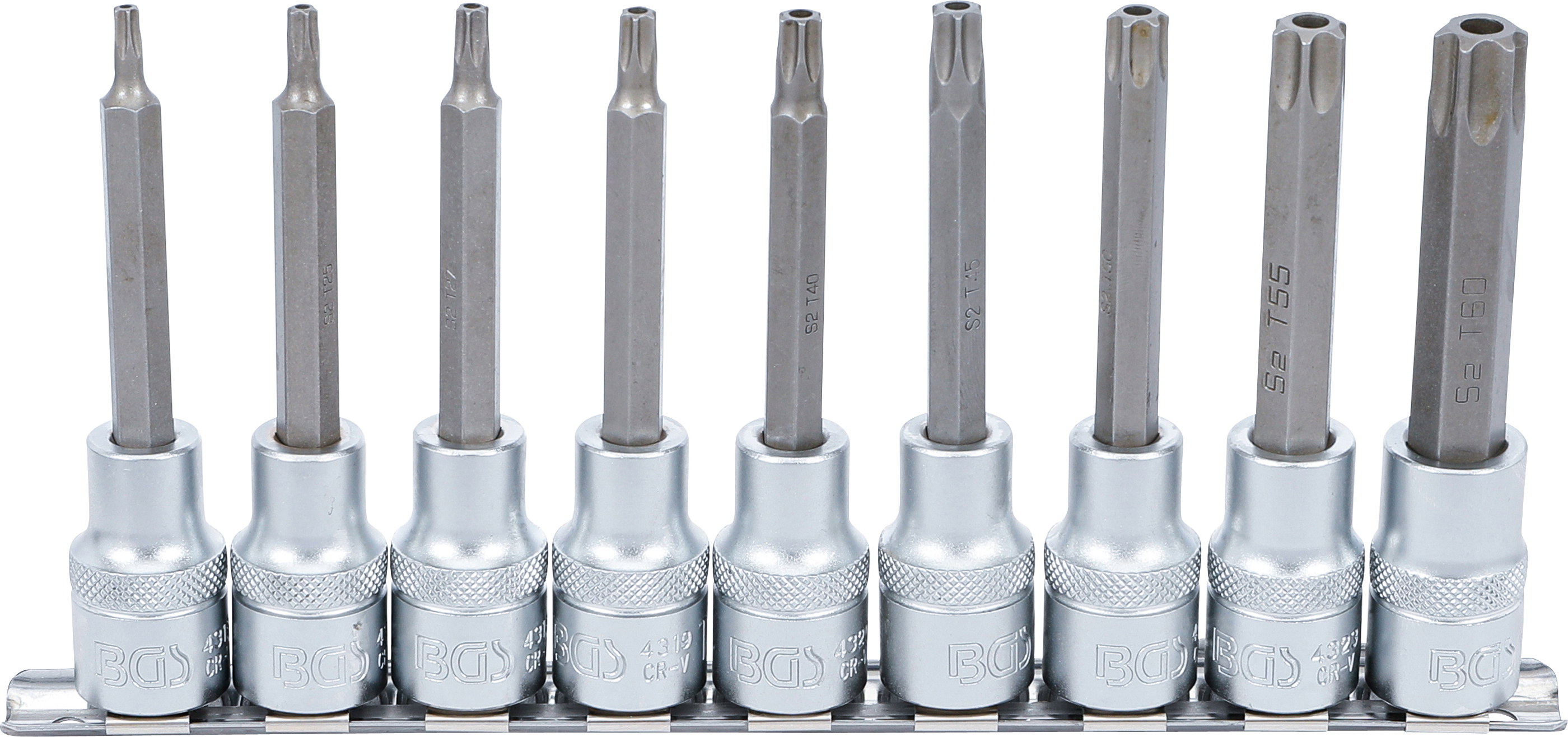 BGS Bit-Einsatz-Satz | Antrieb Innenvierkant 12,5 mm (1/2") | T-Profil (für Torx) mit Bohrung | 9-tlg.