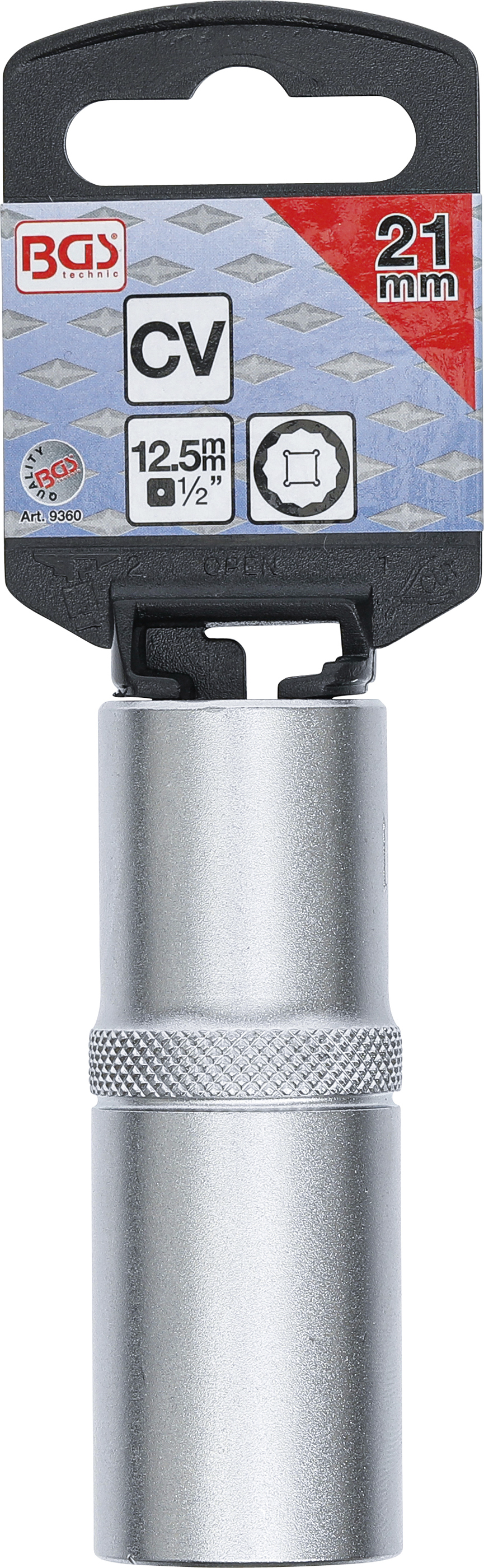 BGS Steckschlüssel-Einsatz Zwölfkant, tief | Antrieb Innenvierkant 12,5 mm (1/2") | SW 21 mm