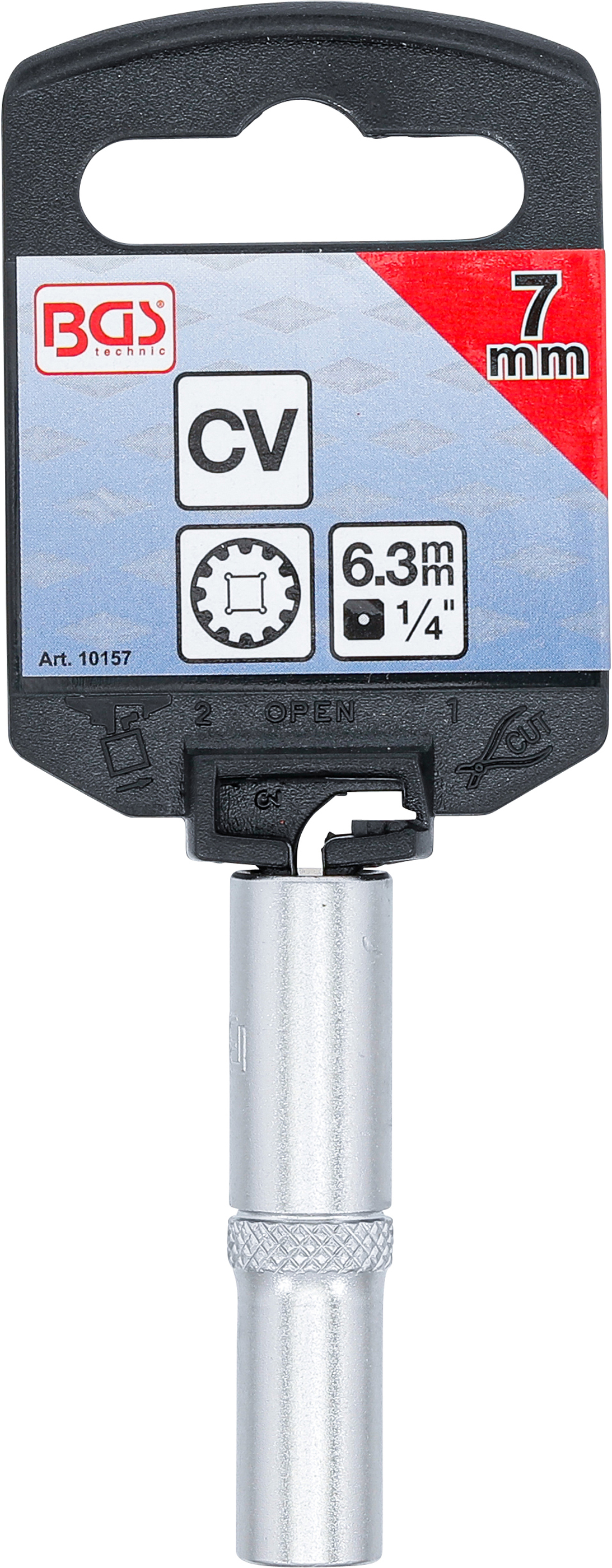 BGS Steckschlüssel-Einsatz Gear Lock, tief | Antrieb Innenvierkant 6,3 mm (1/4") | SW 7 mm