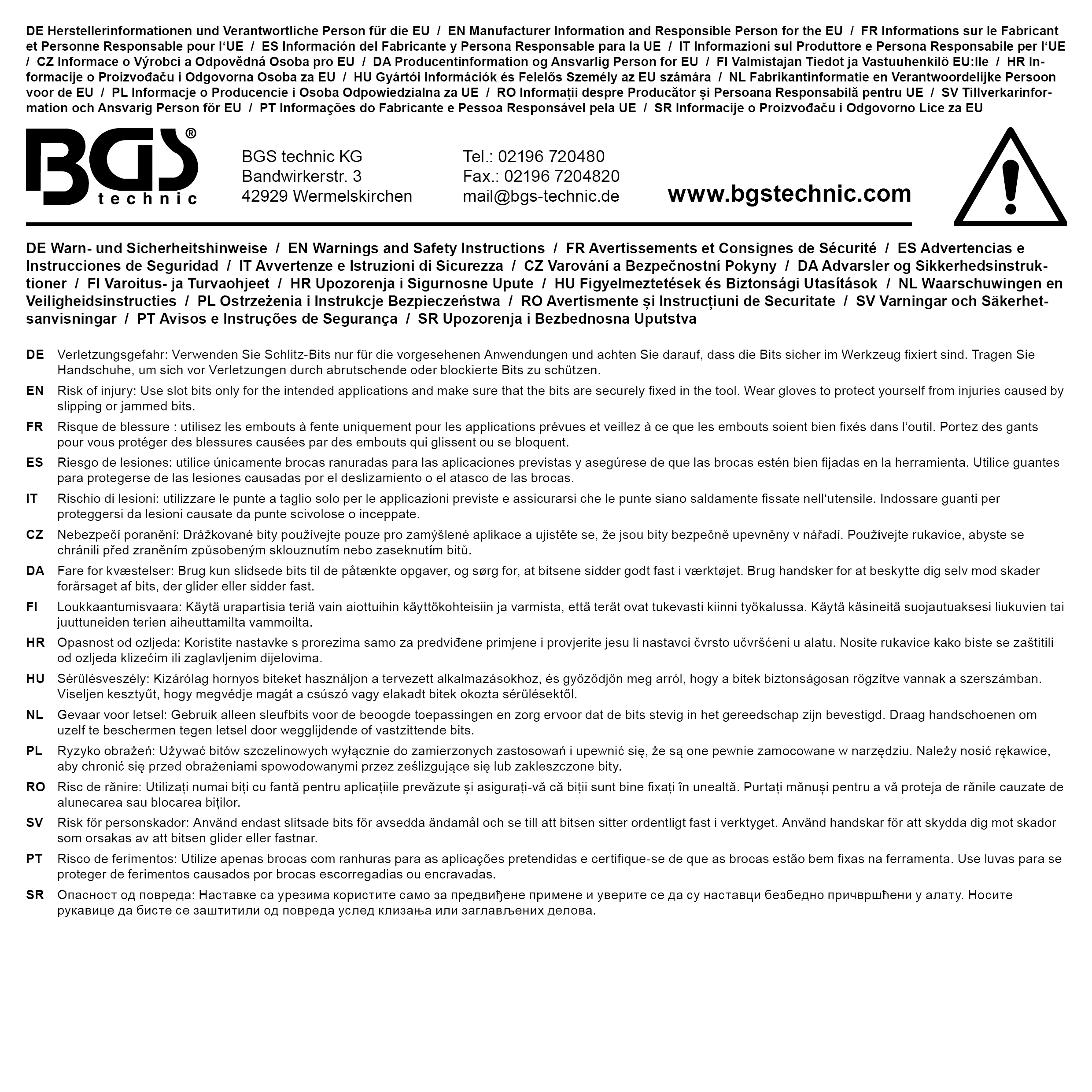 BGS Bit-Einsatz | Antrieb Innenvierkant 6,3 mm (1/4") | Schlitz 7 mm