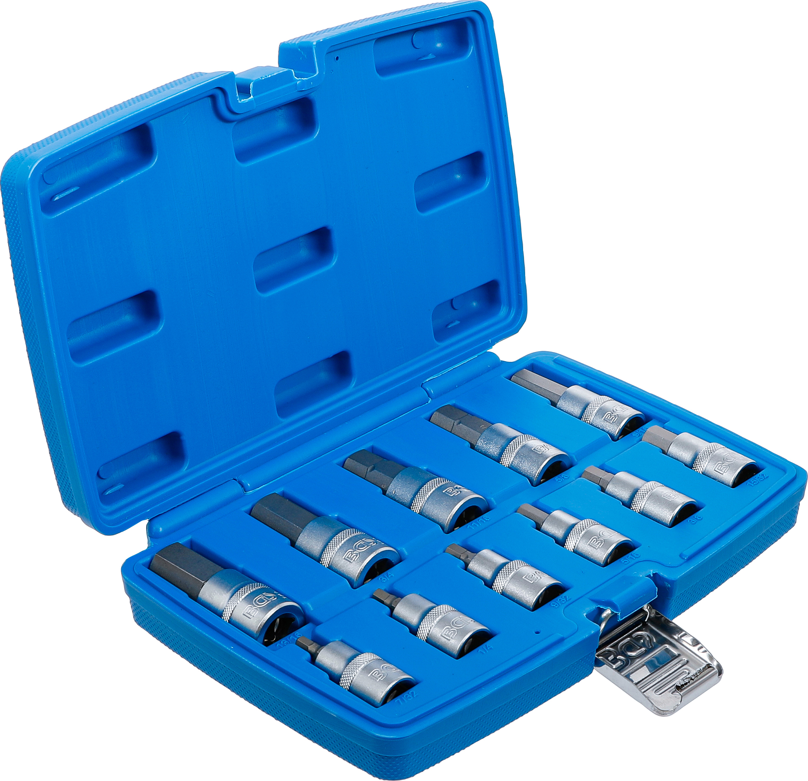 BGS Bit-Einsatz-Satz | Antrieb Innenvierkant 12,5 mm (1/2") | Innensechskant 7/32" - 13/16" | Zollgrößen | 11-tlg.