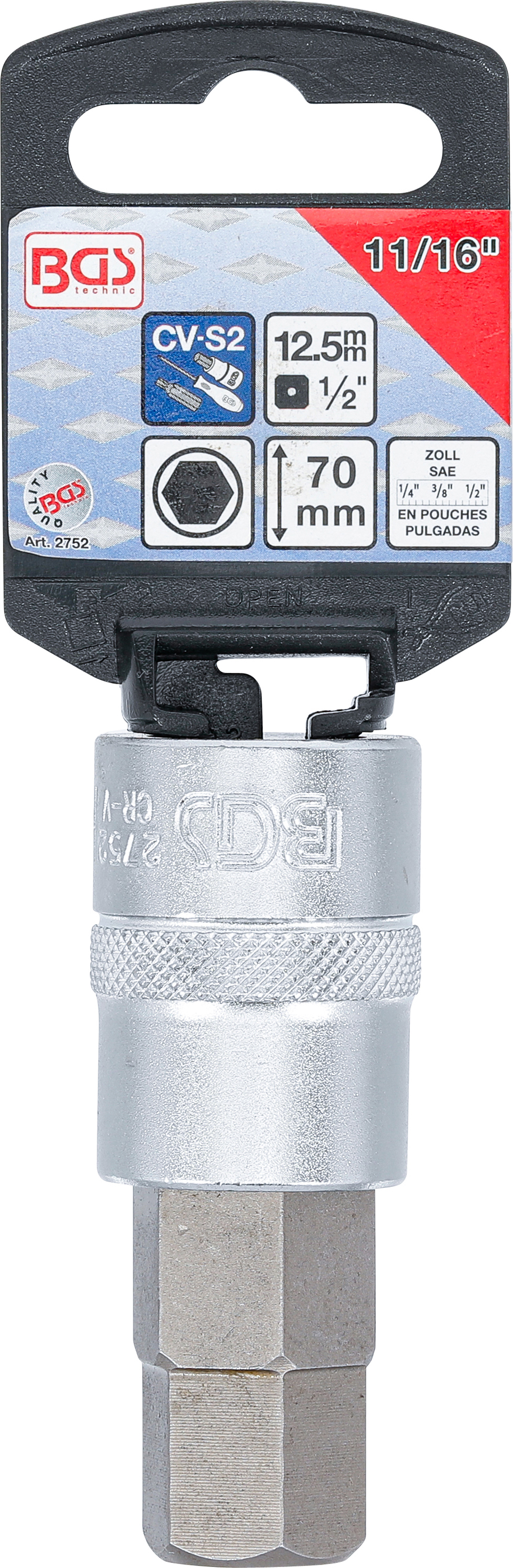 BGS Bit-Einsatz | Länge 70 mm | Antrieb Innenvierkant 12,5 mm (1/2") | Innensechskant 11/16"