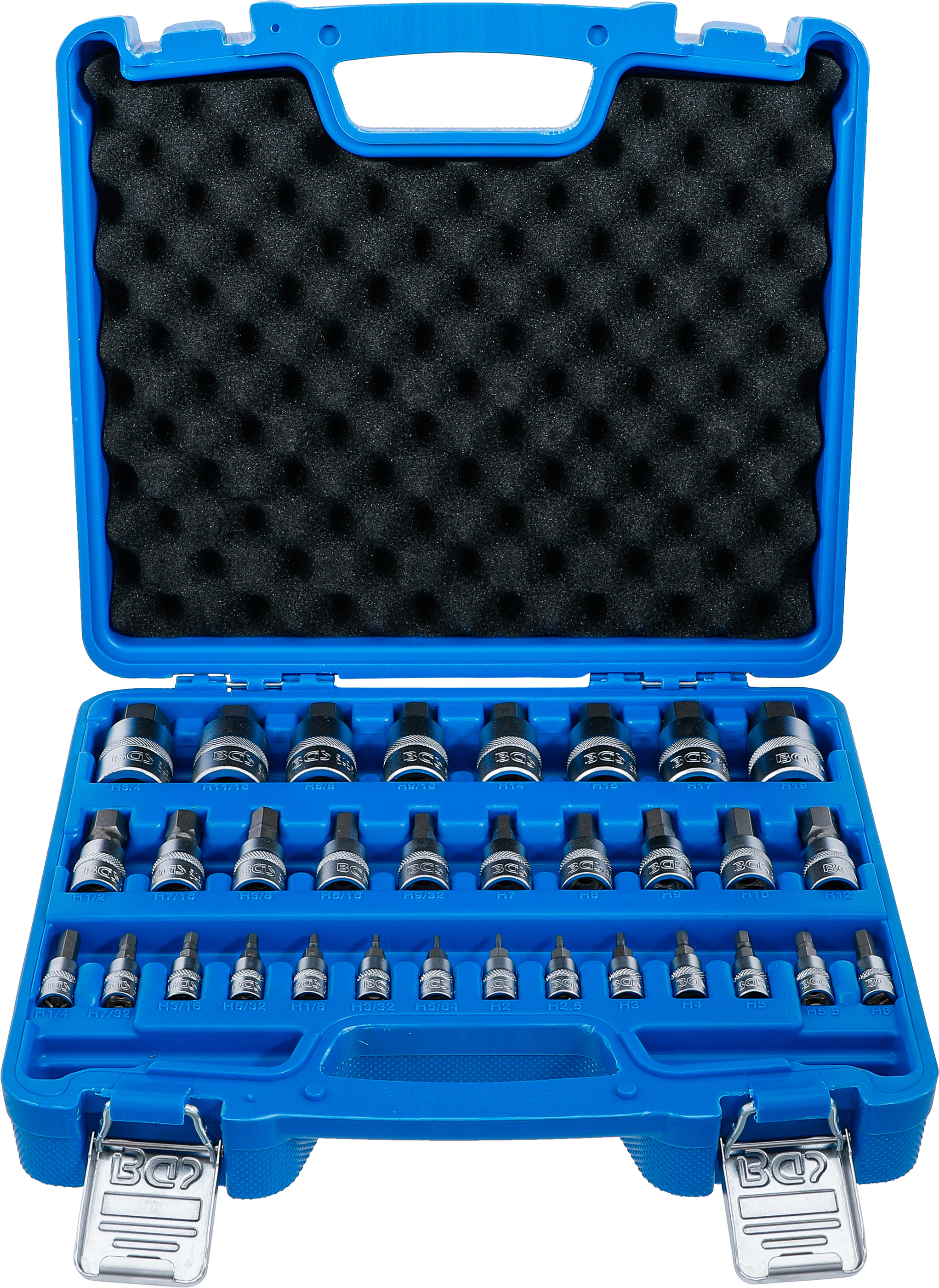 BGS Bit-Einsatz-Satz | Antrieb Innenvierkant 6,3 mm (1/4") / 10 mm (3/8") / 12,5 mm (1/2") | Innensechskant 2 - 19 mm / 1/4 - 9/16" | Metrisch und Zollgrößen | 32-tlg.