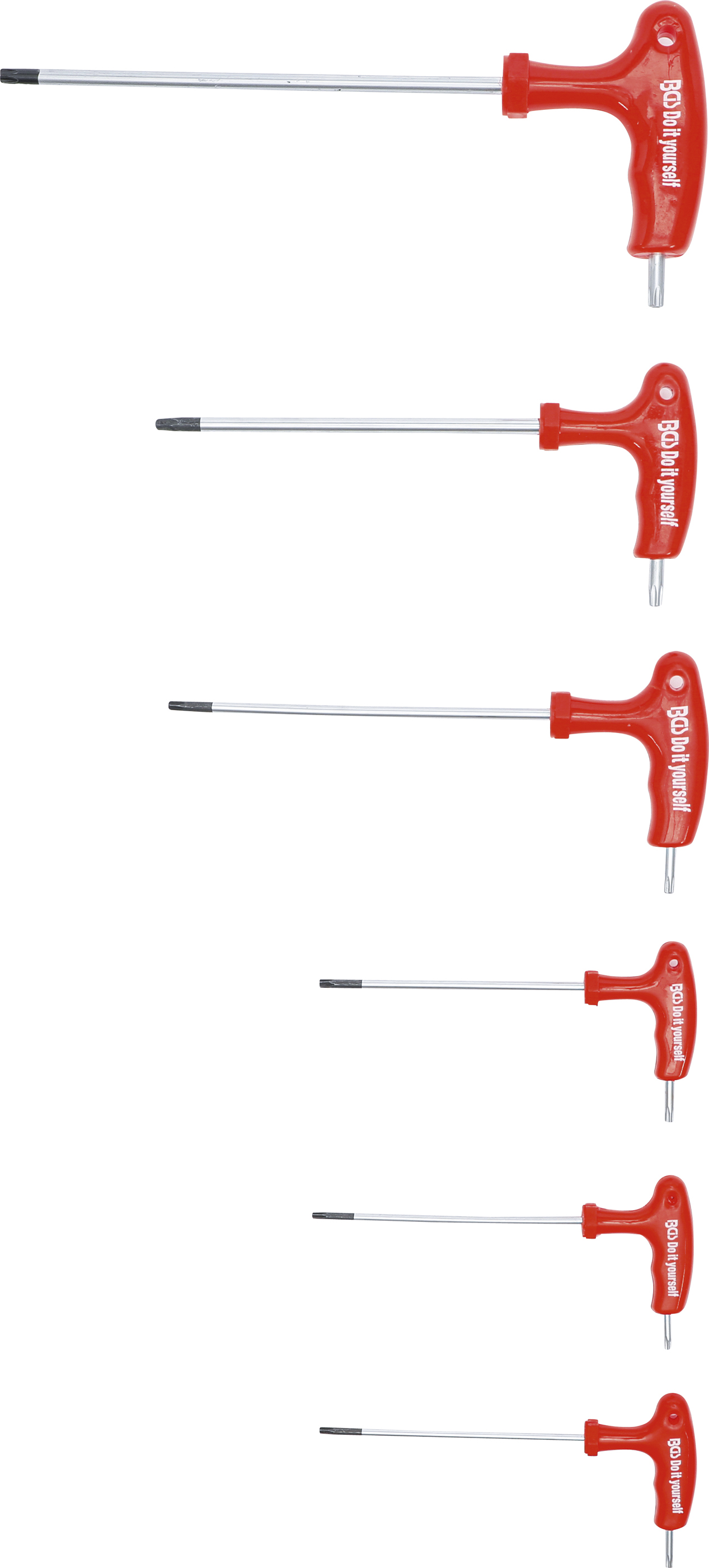 BGS Schraubendreher-Satz mit T-Griff und seitlicher Klinge | T-Profil (für Torx) mit Bohrung T10 - T40 | 6-tlg.