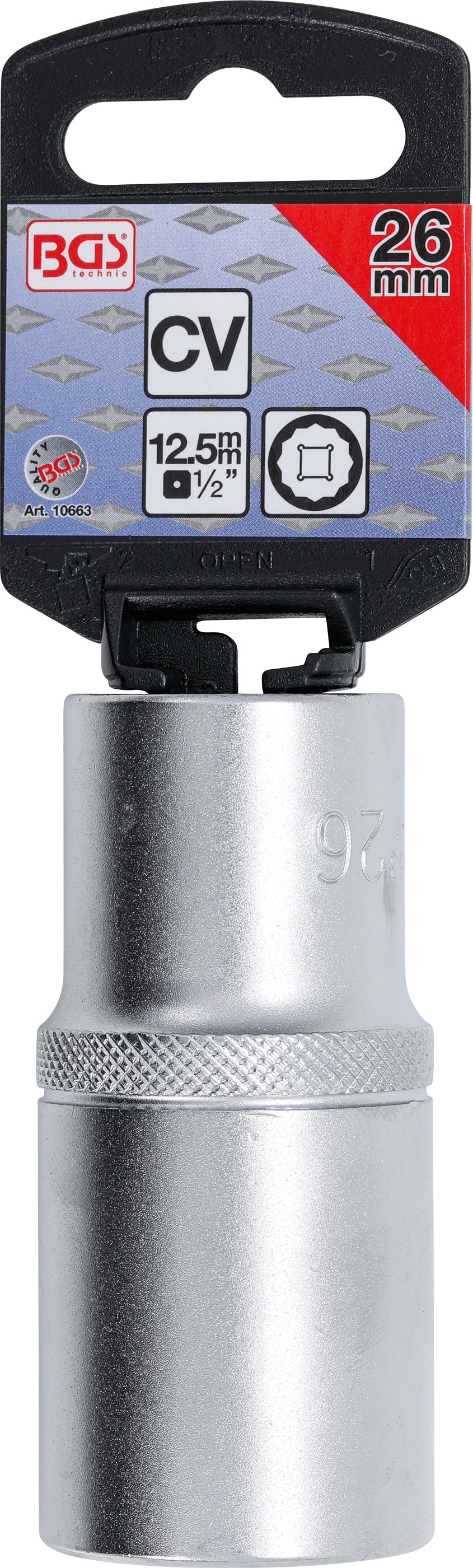 BGS Steckschlüssel-Einsatz Zwölfkant, tief | Antrieb Innenvierkant 12,5 mm (1/2") | SW 26 mm