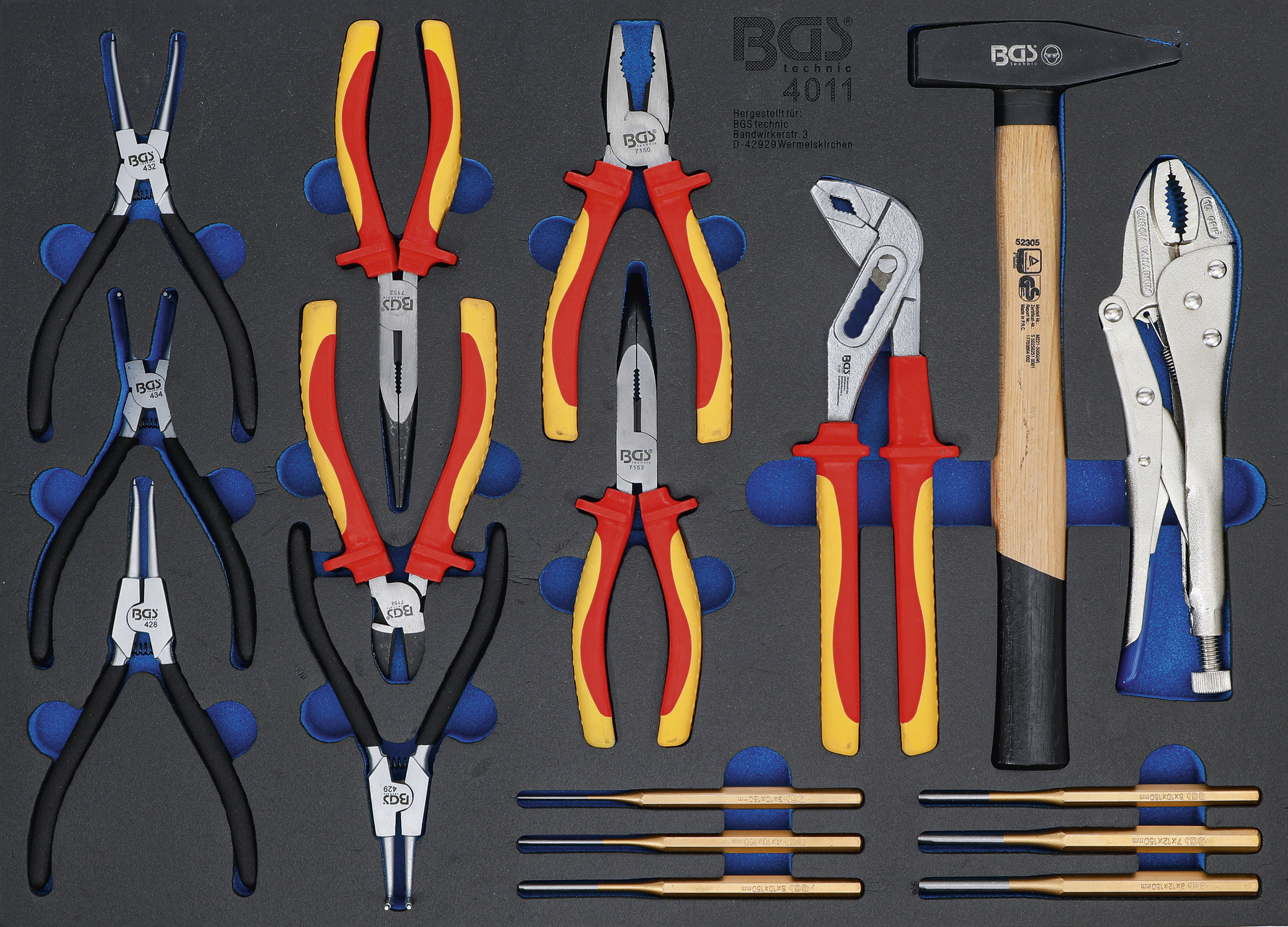 BGS Werkstattwageneinlage 3/3: Zangen-, Splintentreiber-Satz, Hammer | 17-tlg.