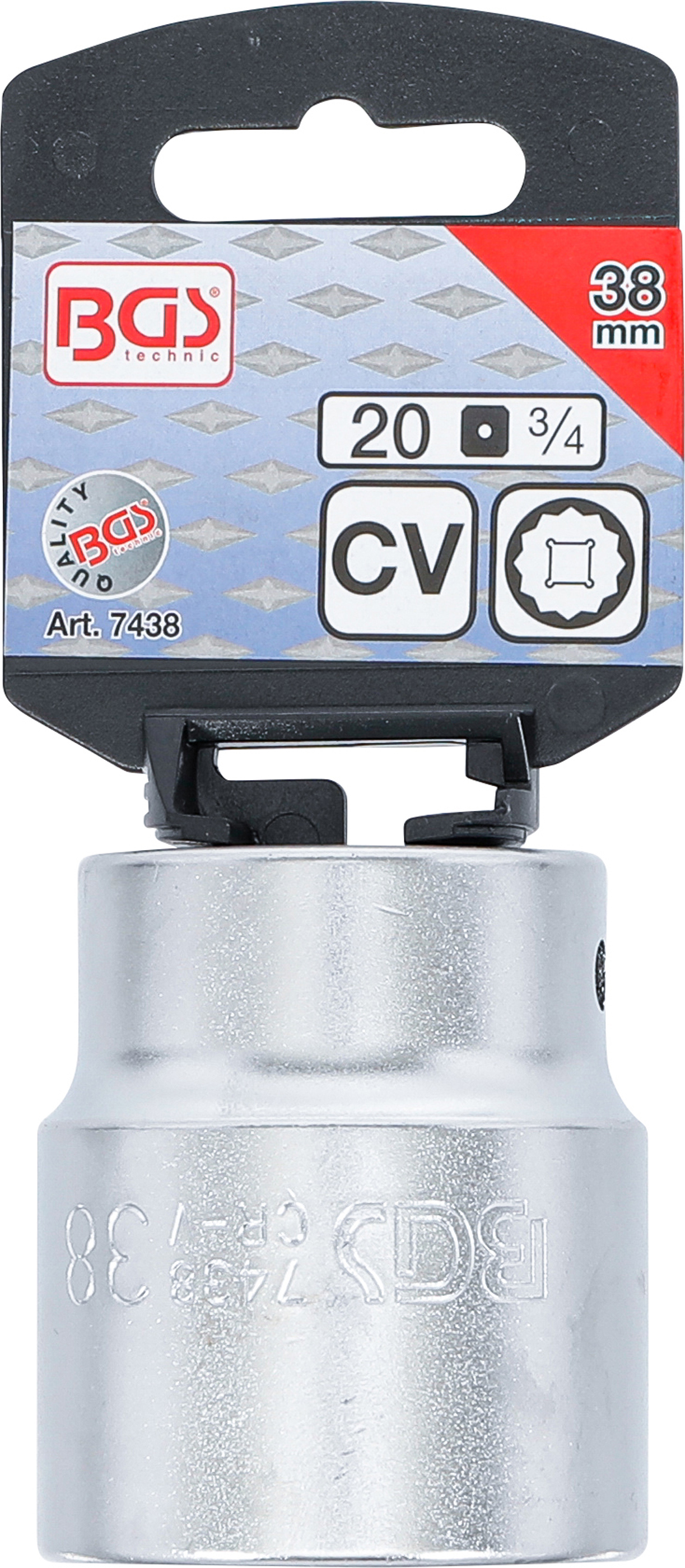 BGS Steckschlüssel-Einsatz Zwölfkant | Antrieb Innenvierkant 20 mm (3/4") | SW 38 mm