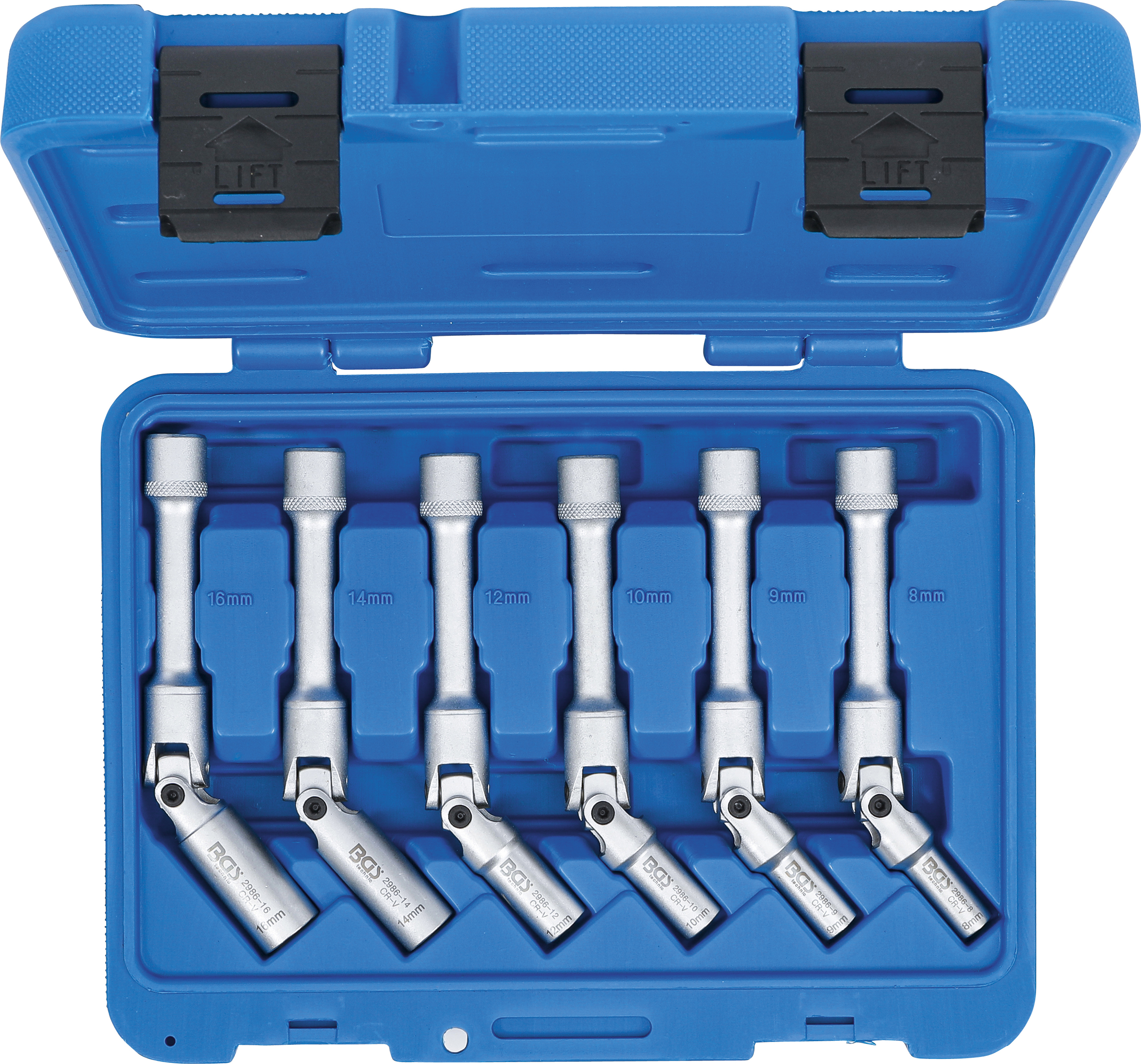 BGS Universal Glühkerzen-Gelenkschlüssel-Satz, Sechskant | Antrieb Innenvierkant 10 mm (3/8") | SW 8 - 16 mm | 6-tlg.