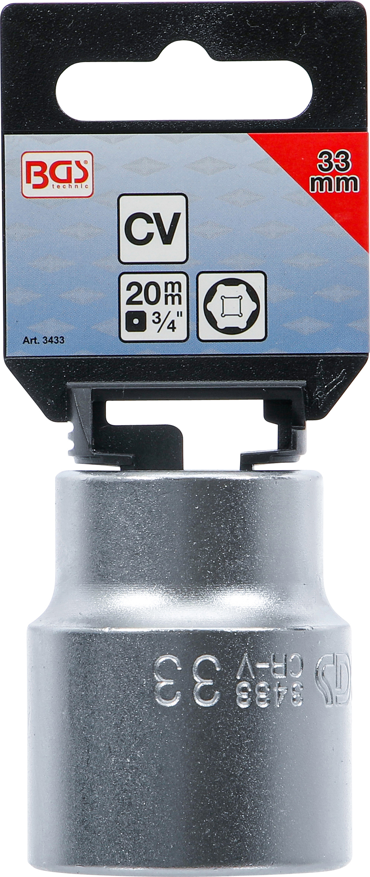 BGS Steckschlüssel-Einsatz Sechskant | Antrieb Innenvierkant 20 mm (3/4") | SW 33 mm