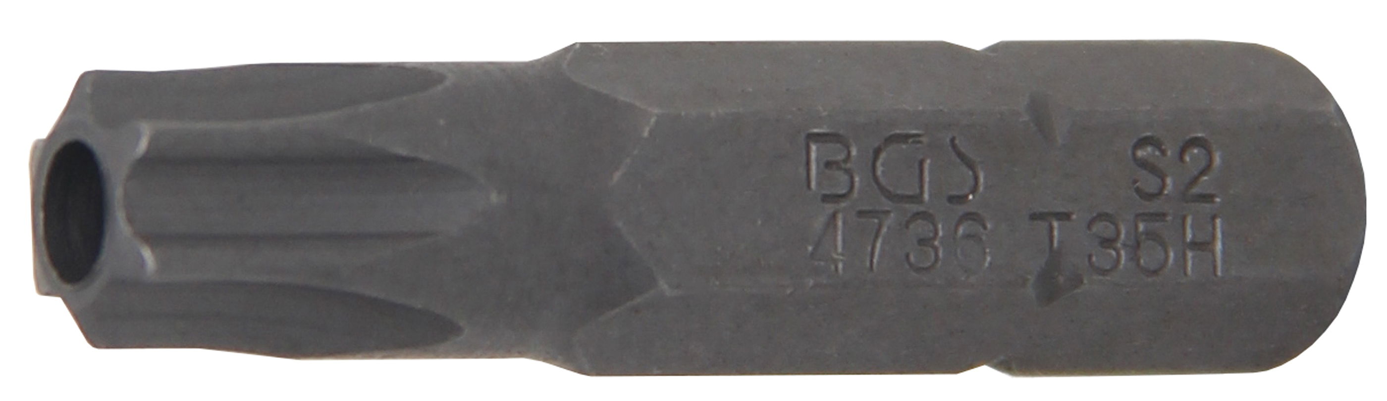 BGS Bit | Länge 30 mm | Antrieb Außensechskant 6,3 mm (1/4") | T-Profil (für Torx) mit Bohrung T35