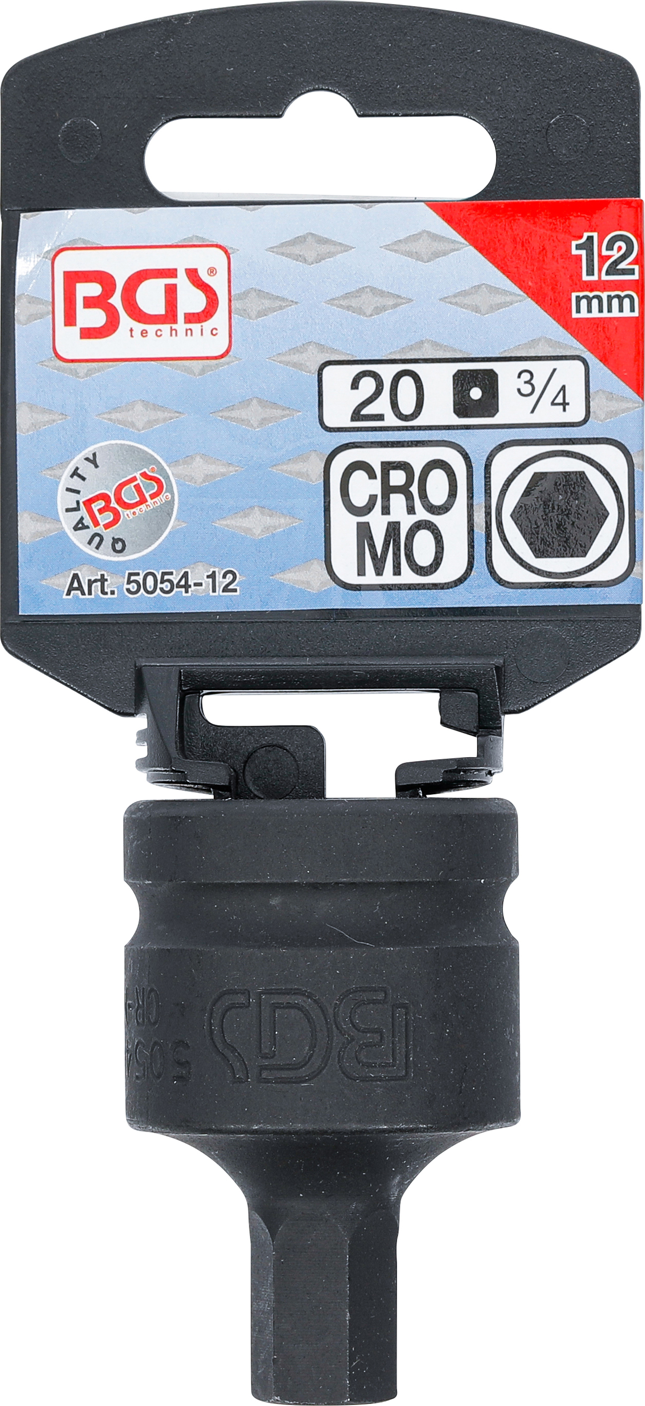 BGS Kraft-Bit-Einsatz | Länge 55 mm | Antrieb Innenvierkant 20 mm (3/4") | Innensechskant 12 mm