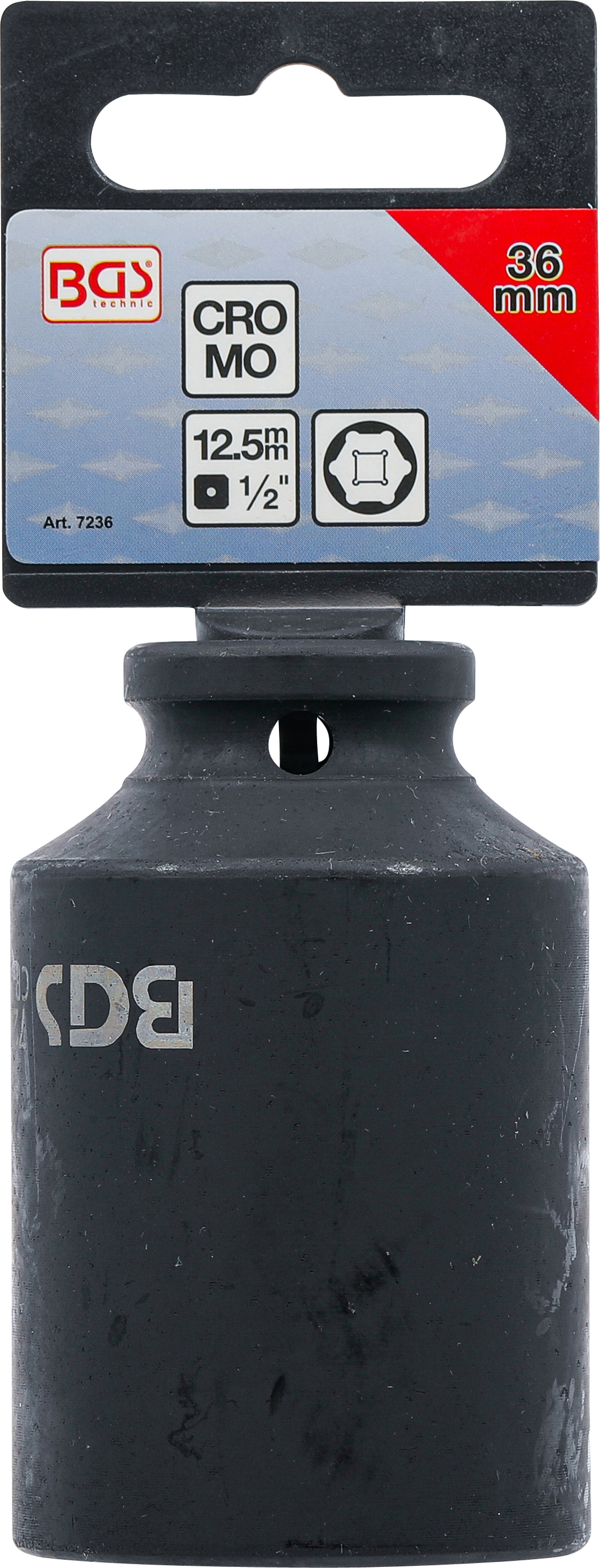 BGS Kraft-Steckschlüssel-Einsatz Sechskant, tief | Antrieb Innenvierkant 12,5 mm (1/2") | SW 36 mm