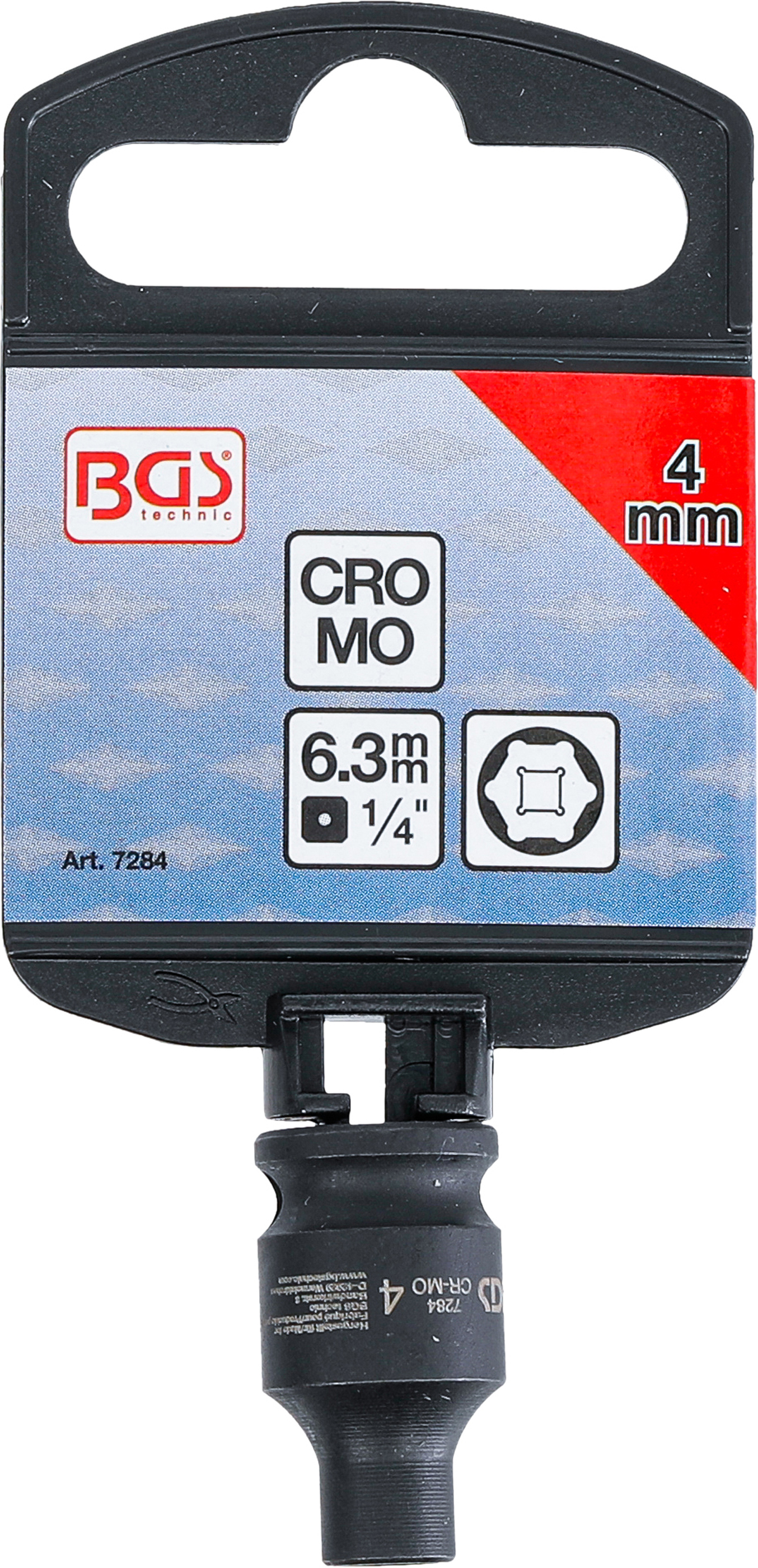 BGS Kraft-Steckschlüssel-Einsatz Sechskant | Antrieb Innenvierkant 6,3 mm (1/4") | SW 4 mm