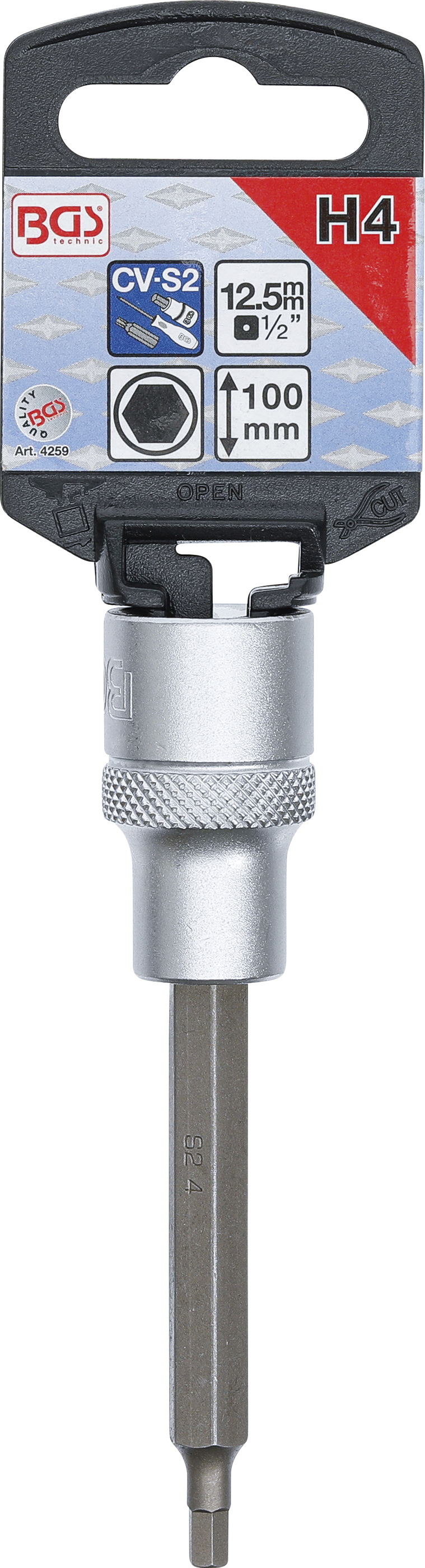 BGS Bit-Einsatz | Länge 100 mm | Antrieb Innenvierkant 12,5 mm (1/2") | Innensechskant 4 mm