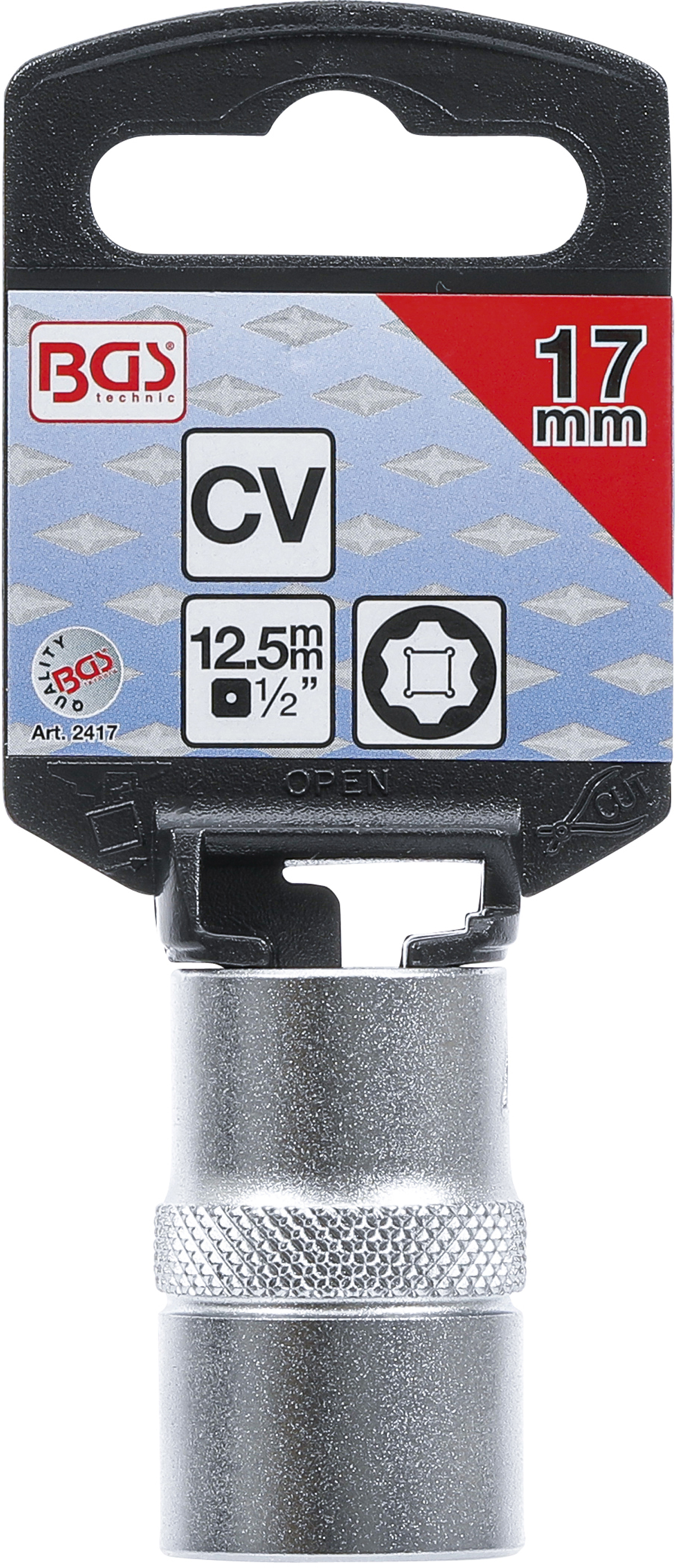 BGS Steckschlüssel-Einsatz Super Lock | Antrieb Innenvierkant 12,5 mm (1/2") | SW 17 mm