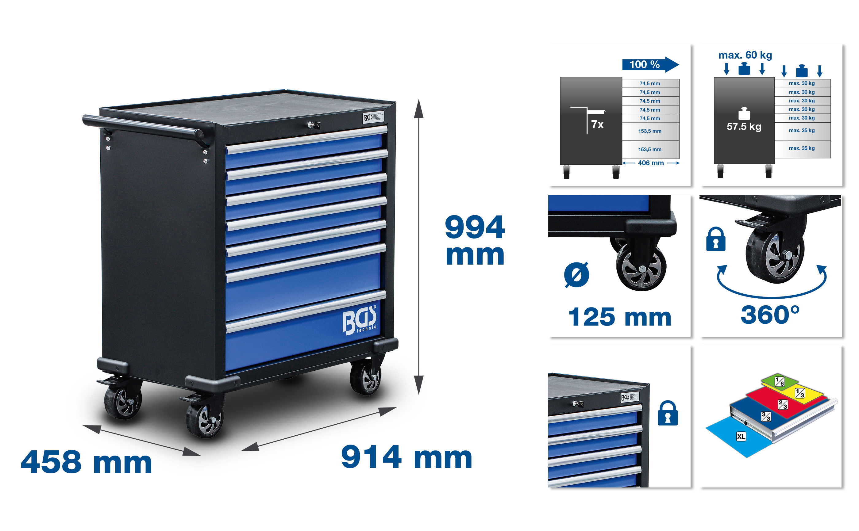 BGS Werkstattwagen XL | 7 Schubladen | mit 301 Werkzeugen
