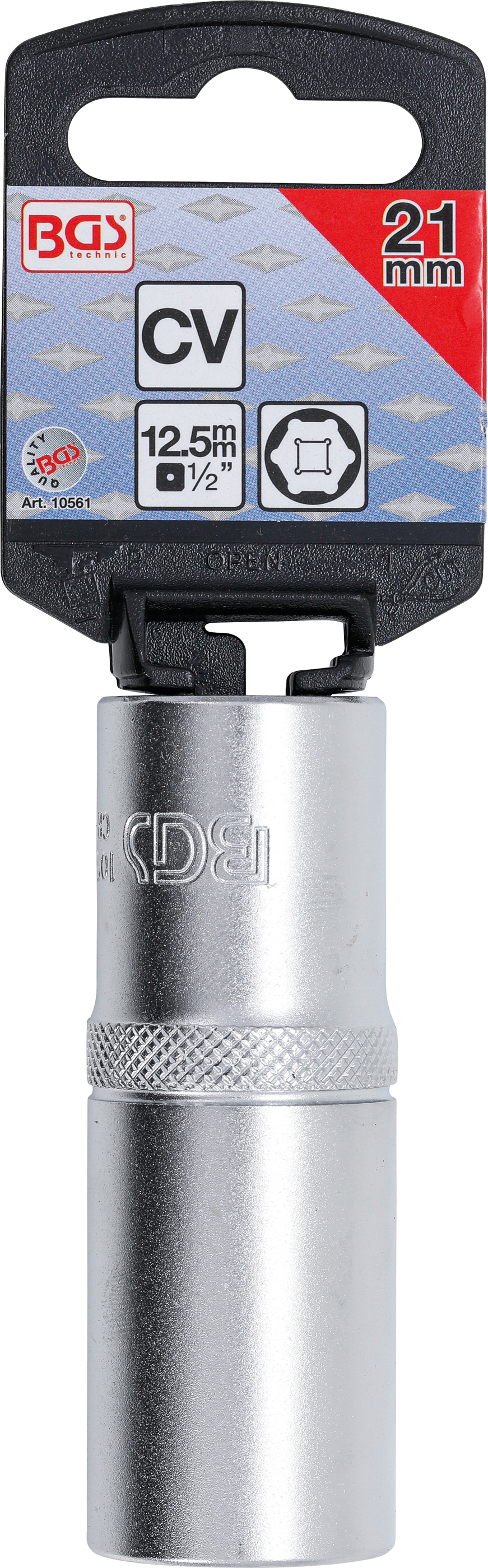 BGS Steckschlüssel-Einsatz Sechskant, tief | Antrieb Innenvierkant 12,5 mm (1/2") | SW 21 mm